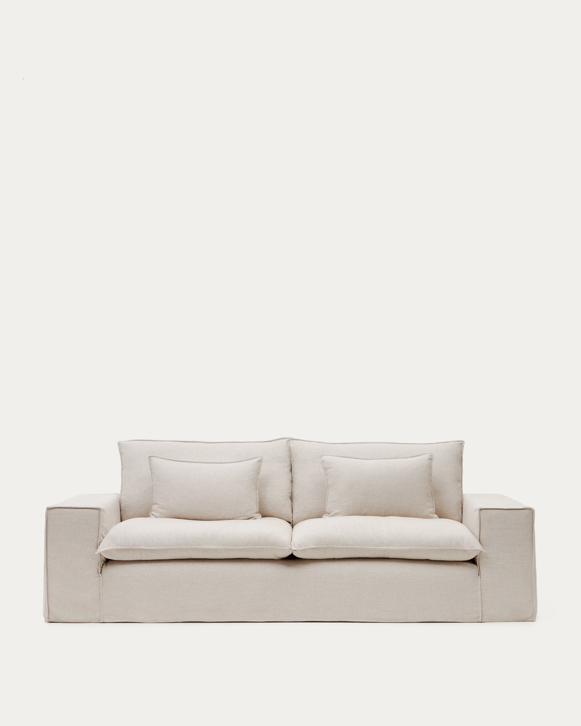 Anarela 3 seater sofa cover in beige linen - Product View