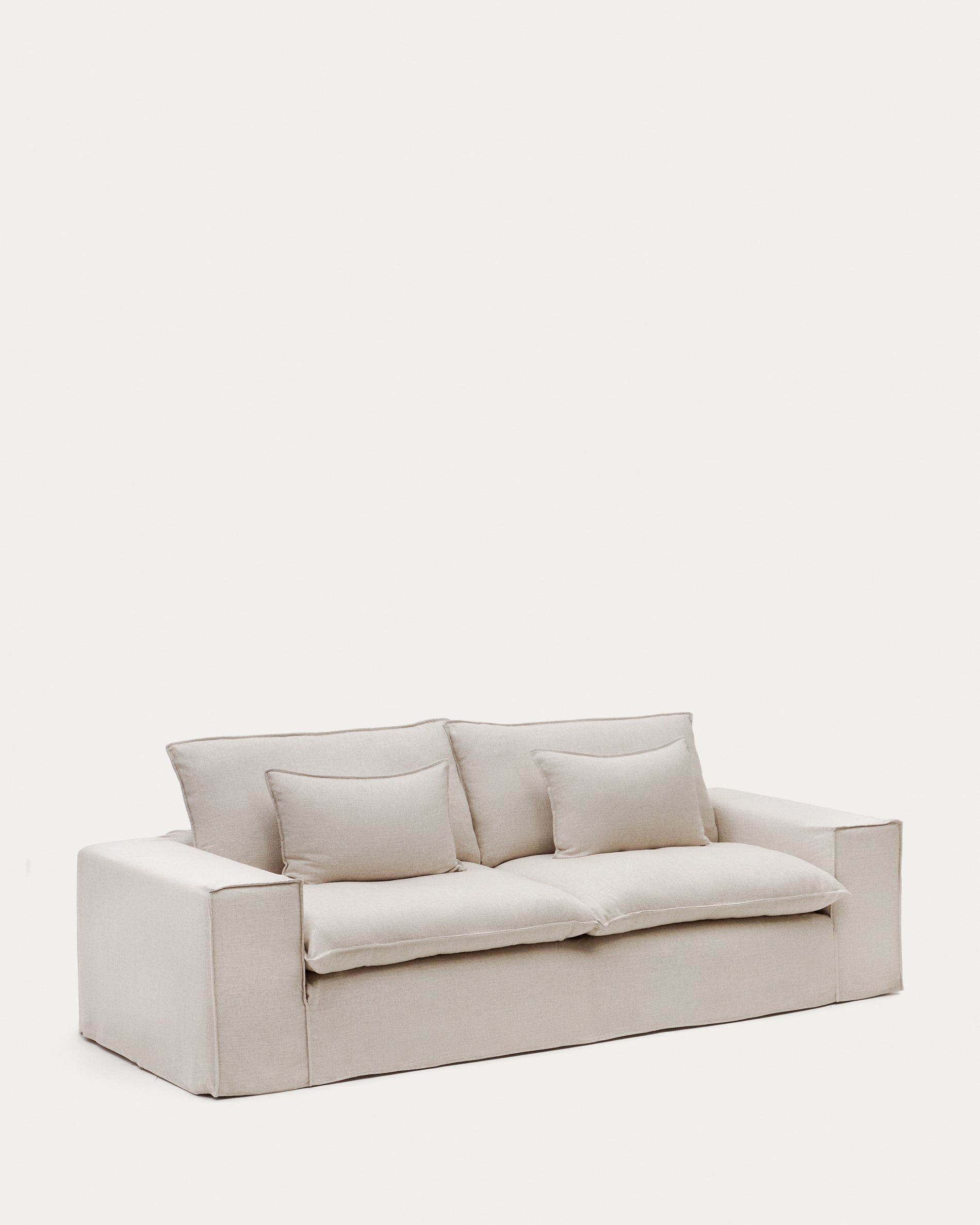 Anarela 3 seater sofa cover in beige linen - Product View