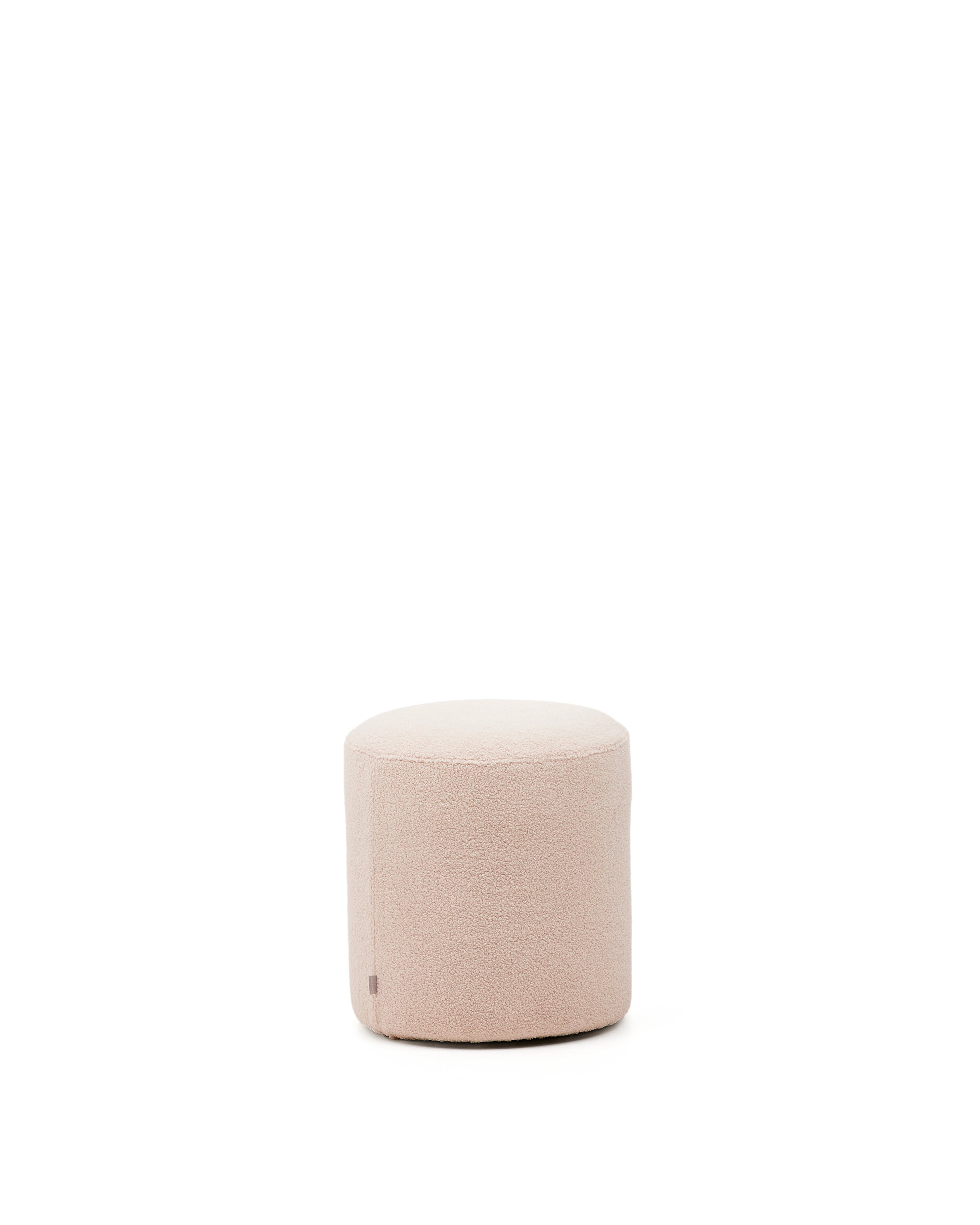 Kaeli footrest with removable cover in pink bouclé Ø 43 cm - Product Image