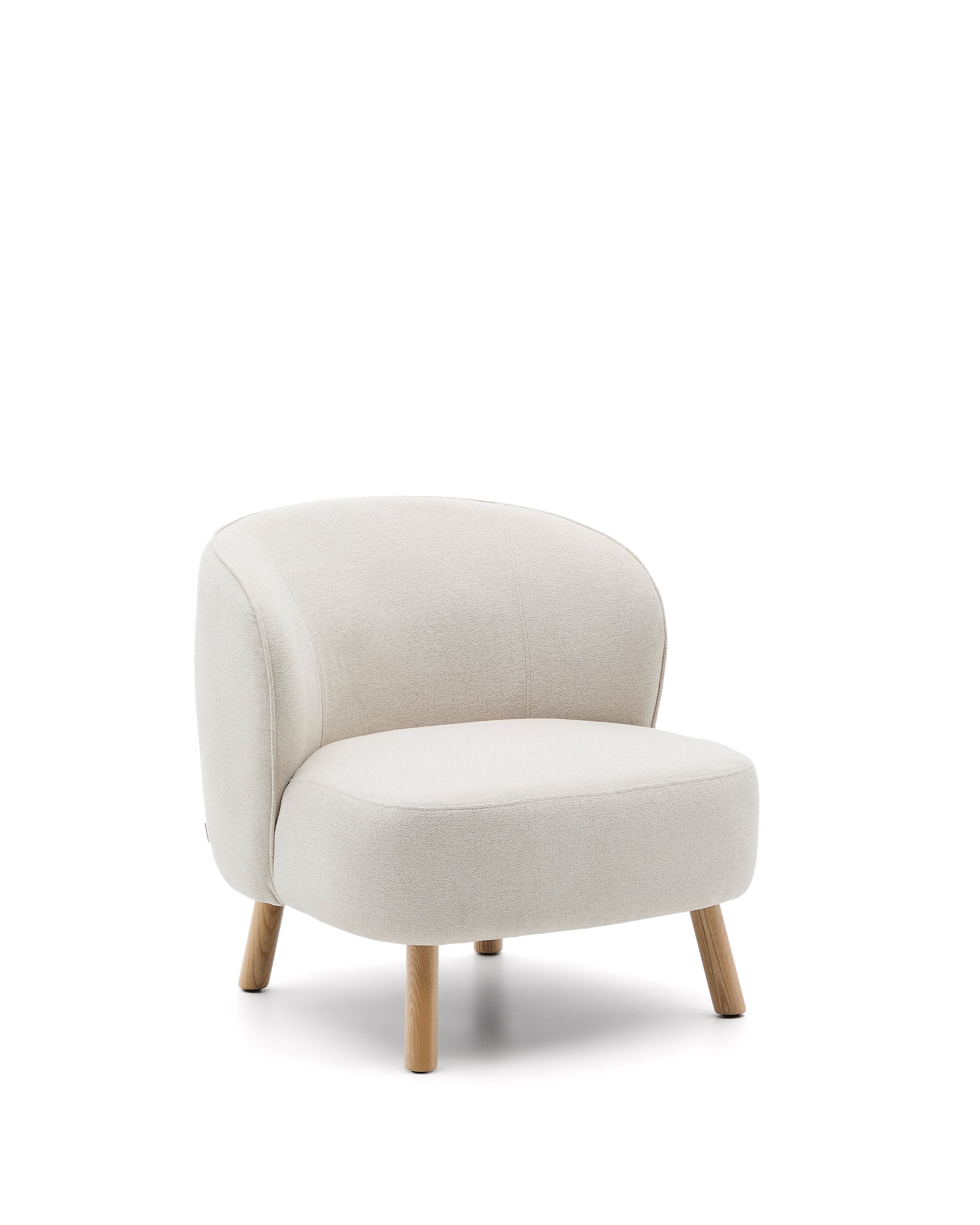 Ulit armchair in beige chenille with solid beech wood legs in a natural finish - Product Image