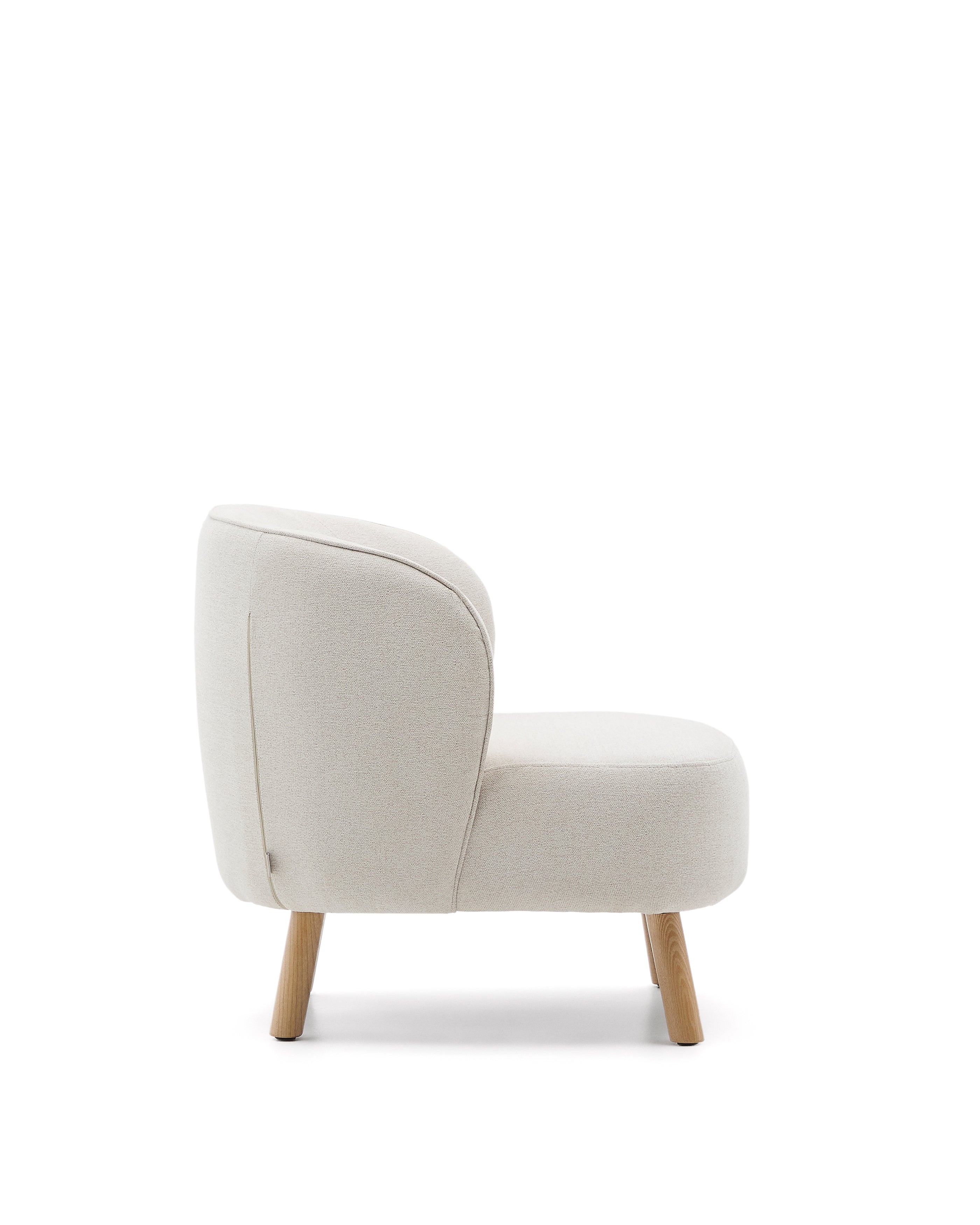 Ulit armchair in beige chenille with solid beech wood legs in a natural finish - Product Image