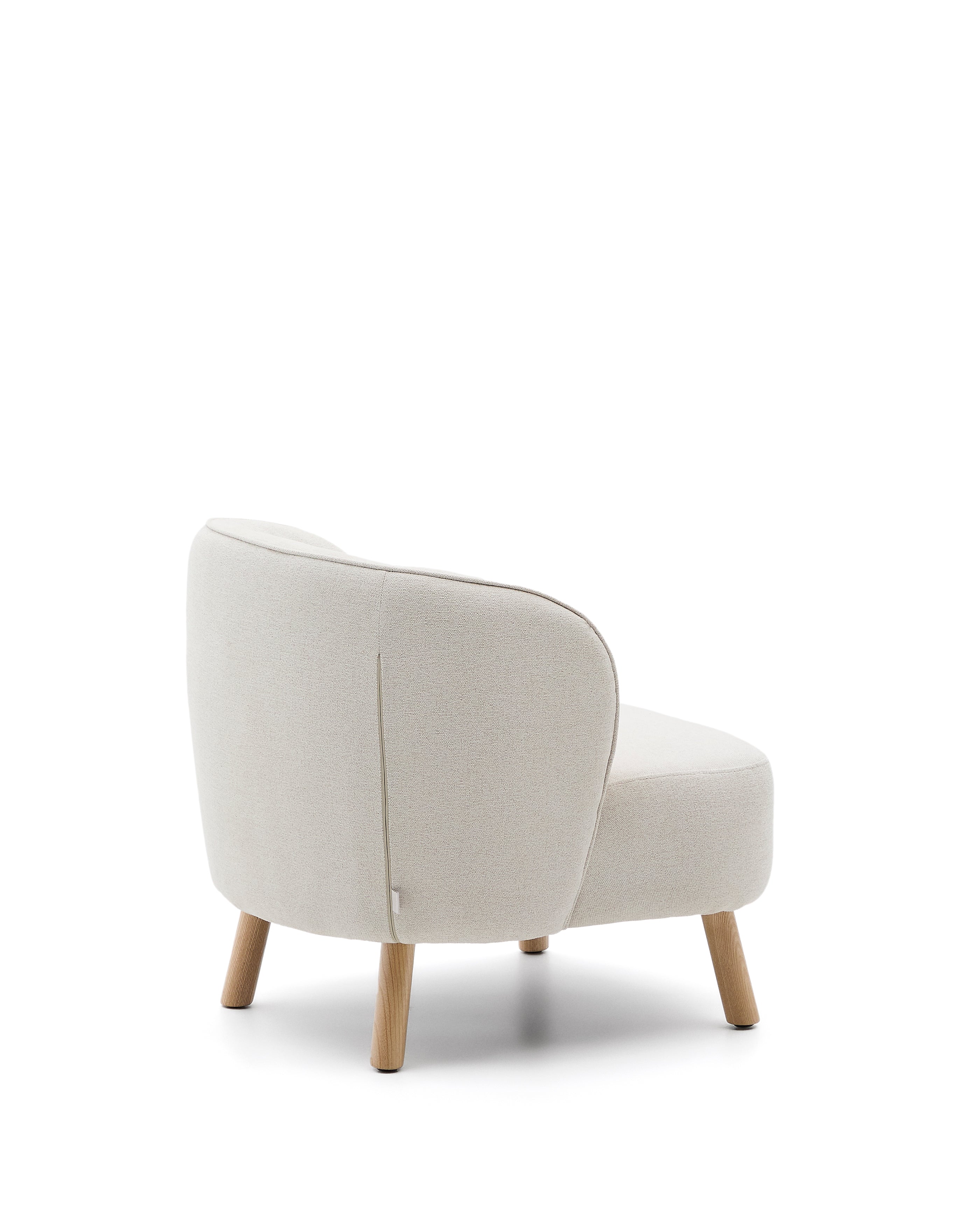 Ulit armchair in beige chenille with solid beech wood legs in a natural finish - Product Image