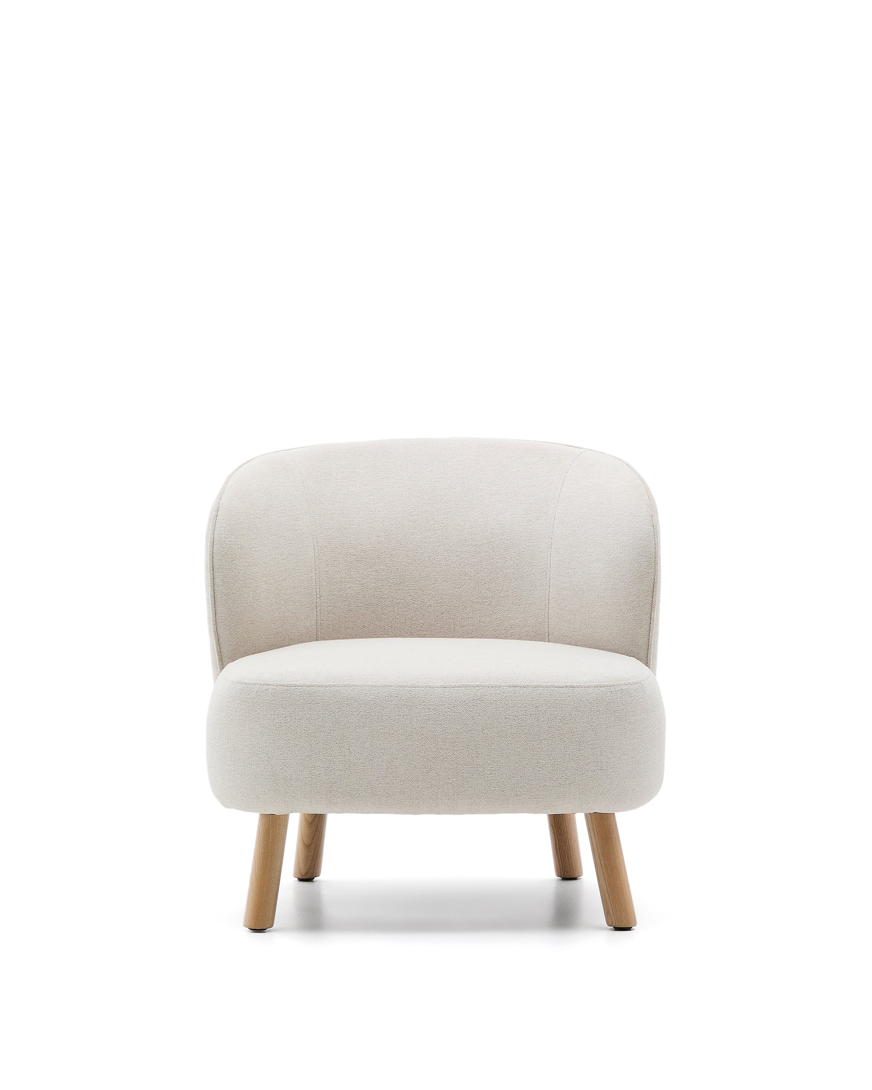 Ulit armchair in beige chenille with solid beech wood legs in a natural finish - Product Image