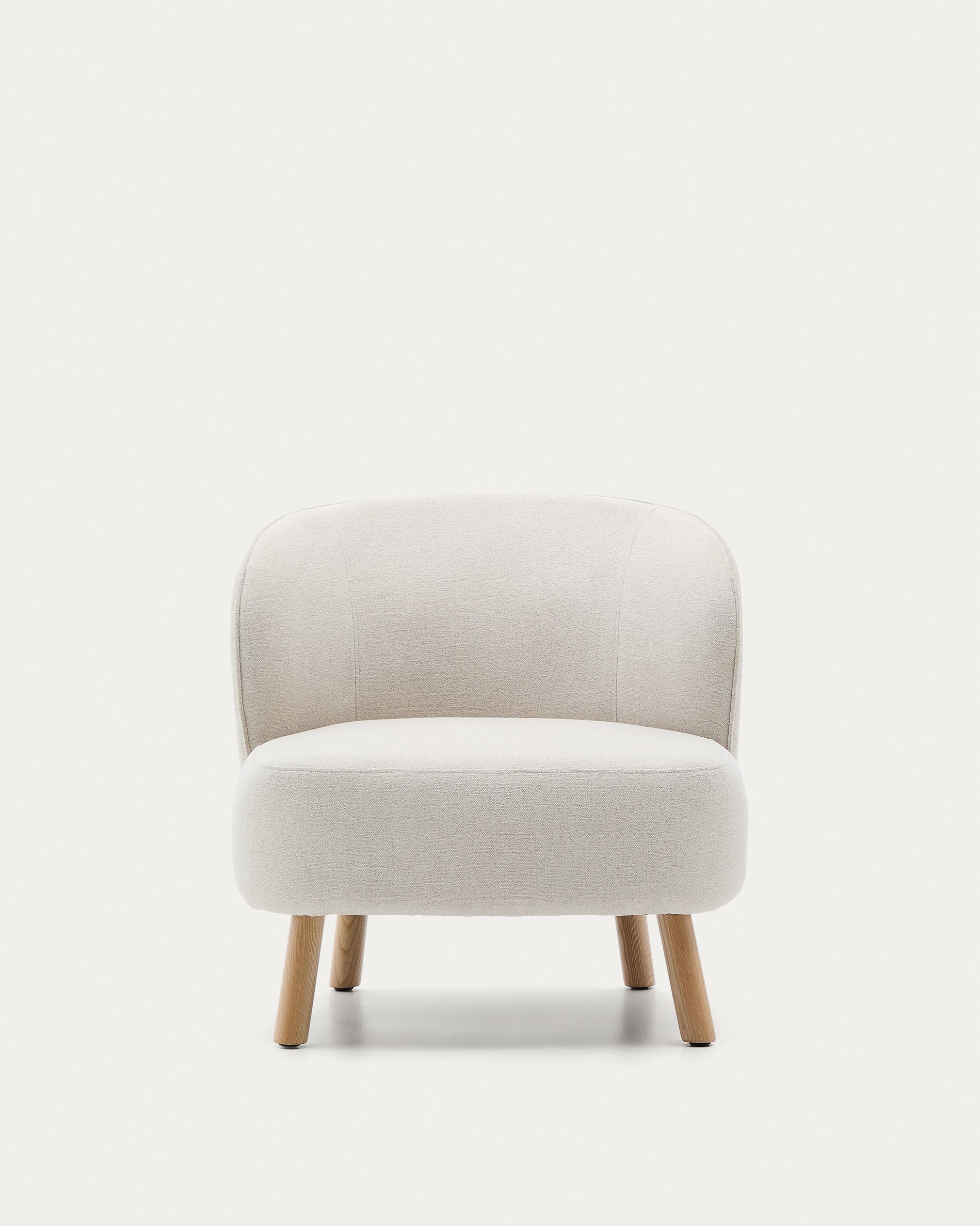 Ulit armchair in beige chenille with solid beech wood legs in a natural finish - Product View
