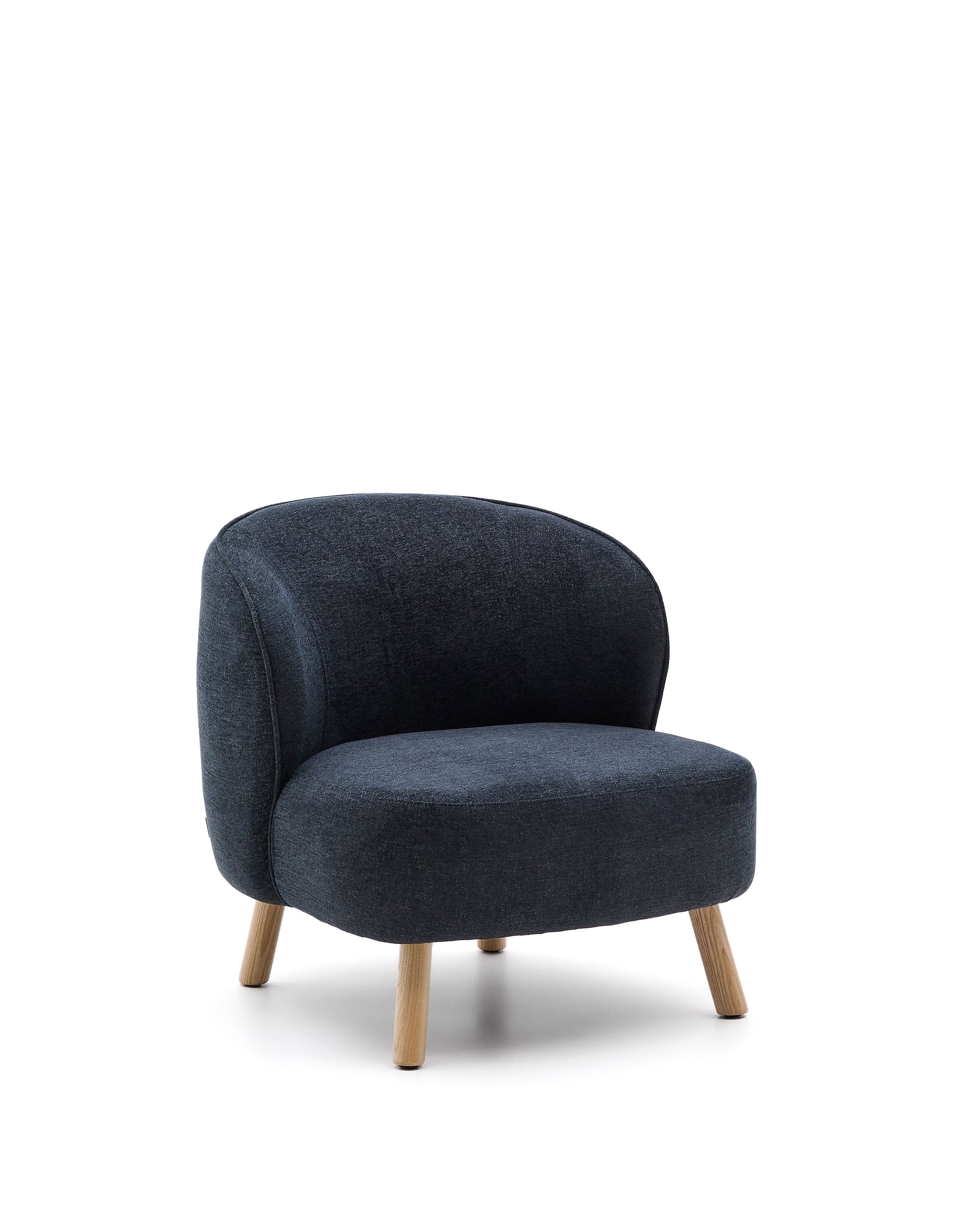 Ulit armchair in blue-grey chenille with solid beech wood legs in a natural finish - Product Image