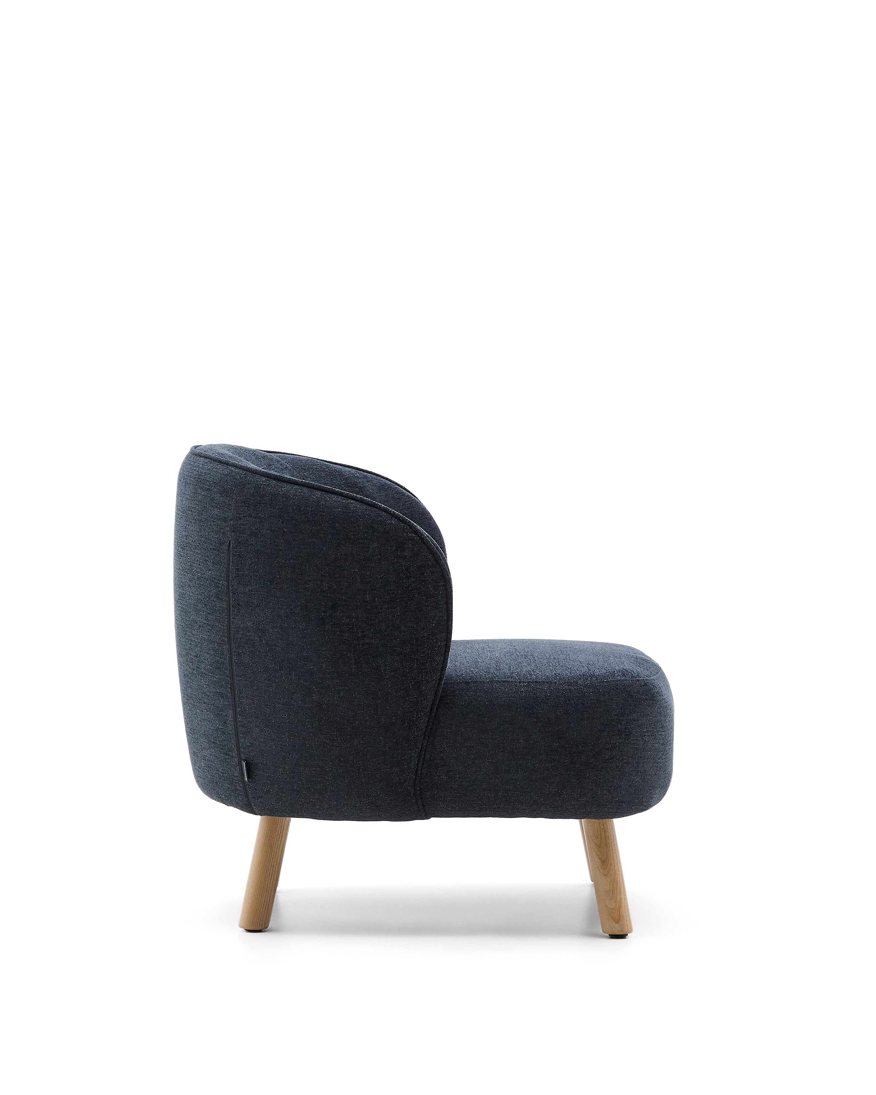 Ulit armchair in blue-grey chenille with solid beech wood legs in a natural finish - Product Image