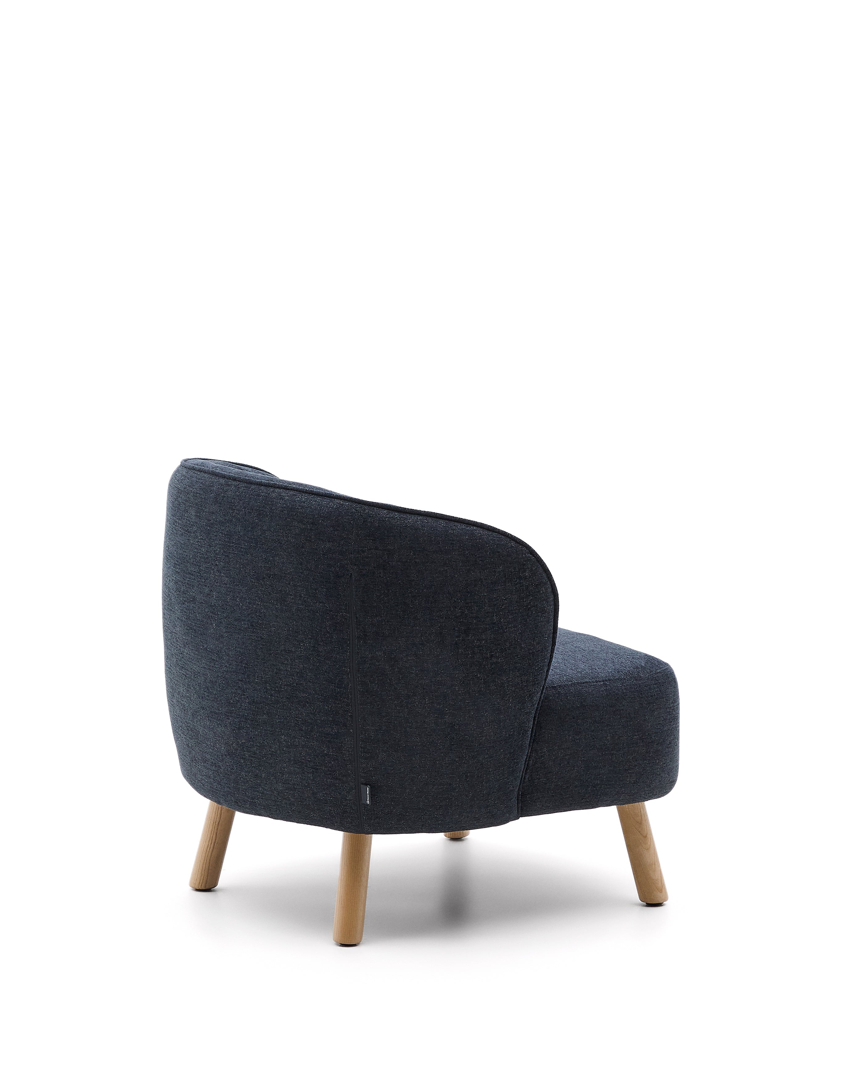 Ulit armchair in blue-grey chenille with solid beech wood legs in a natural finish - Product Image