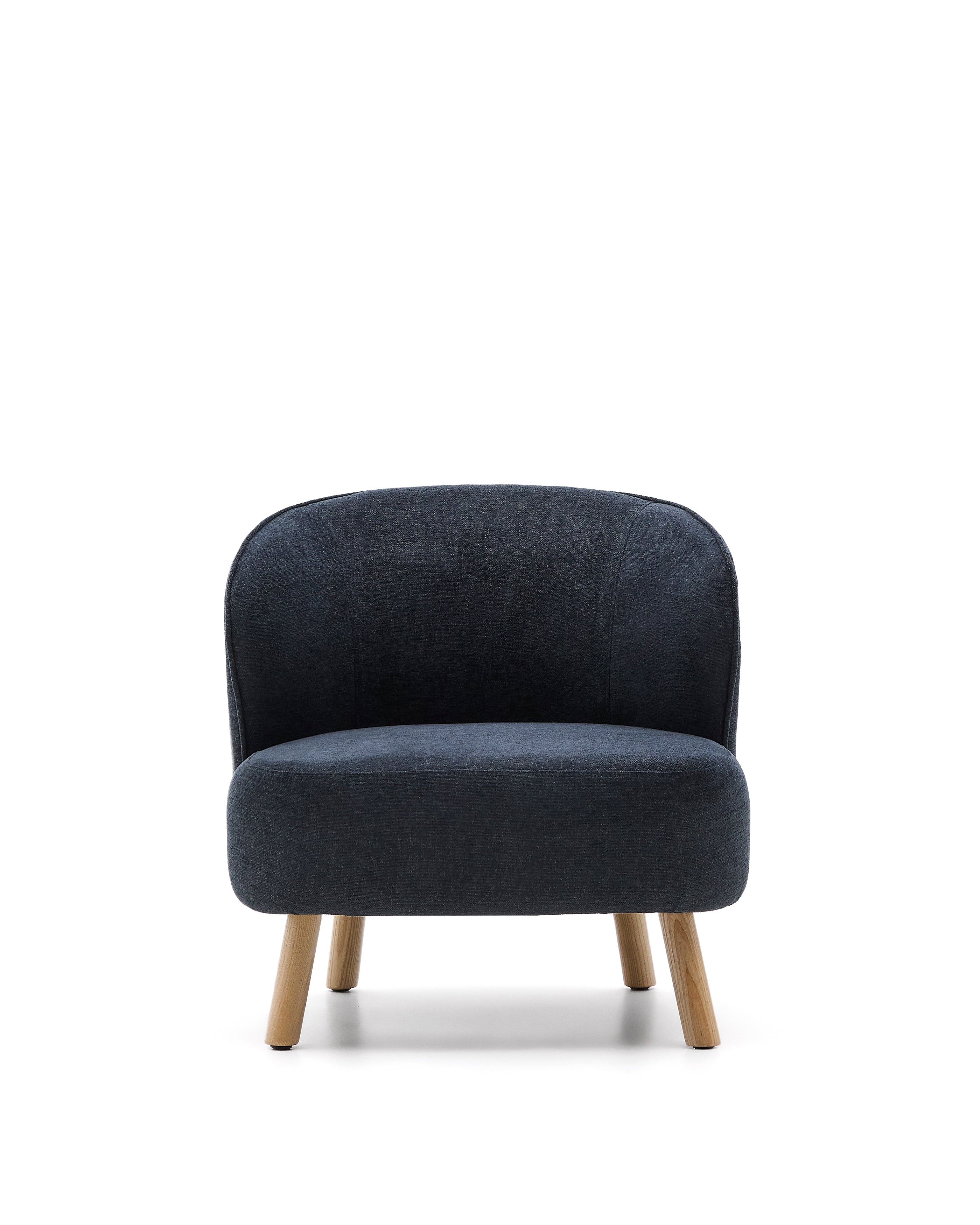 Ulit armchair in blue-grey chenille with solid beech wood legs in a natural finish - Product Image