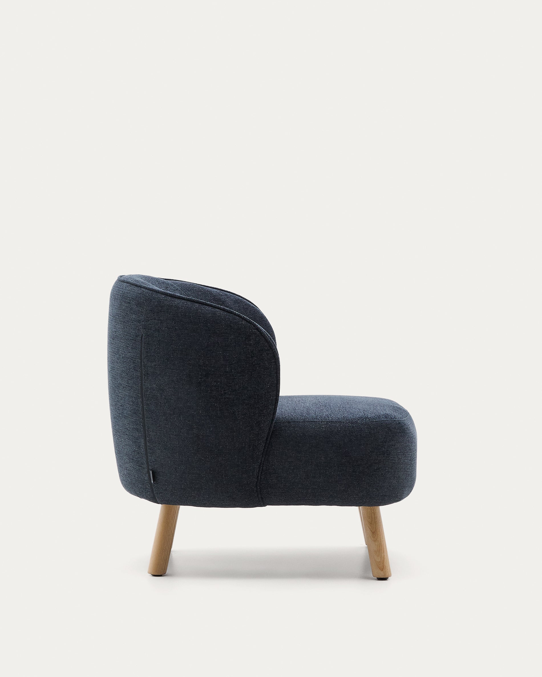 Ulit armchair in blue-grey chenille with solid beech wood legs in a natural finish - Product View