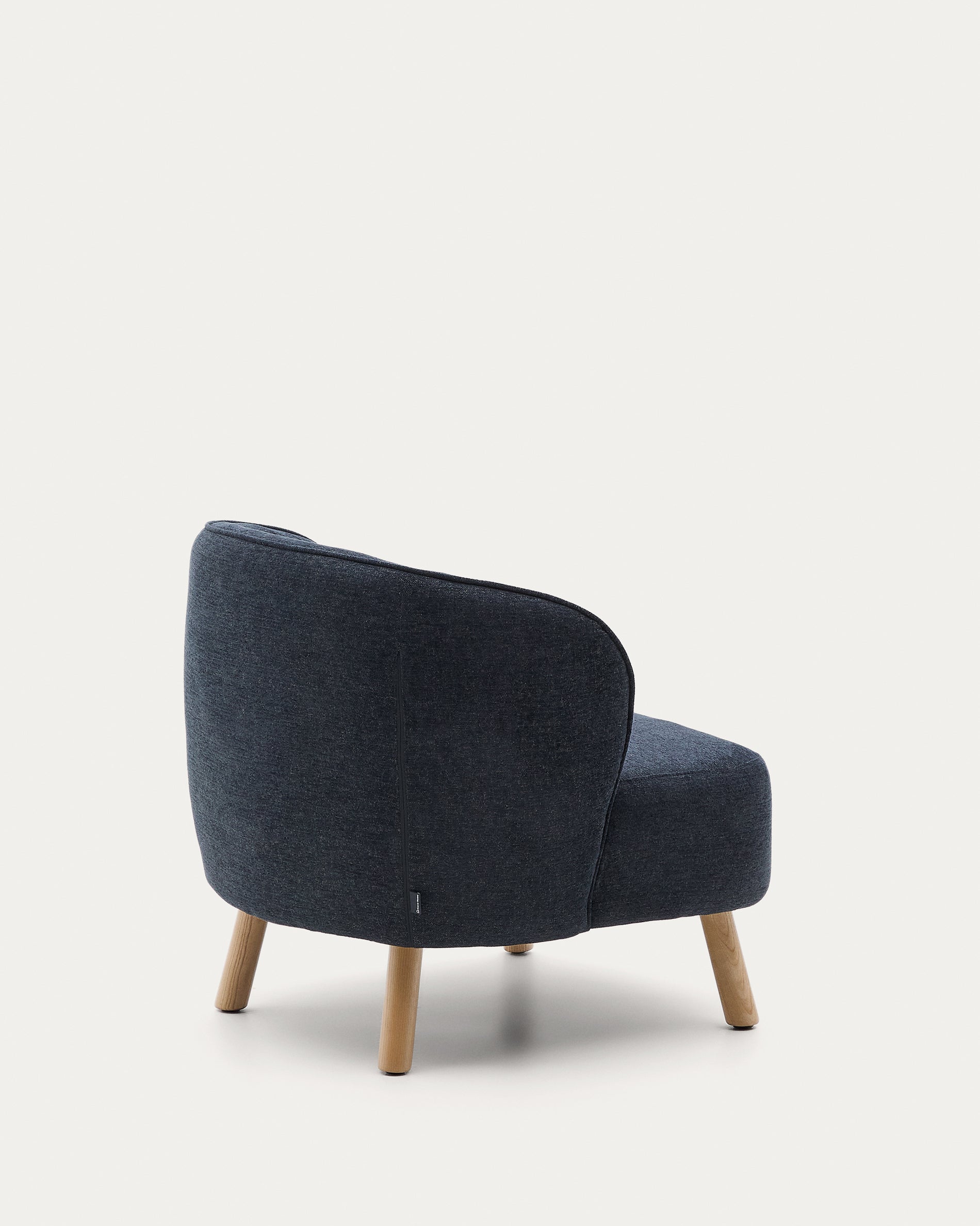 Ulit armchair in blue-grey chenille with solid beech wood legs in a natural finish - Product View