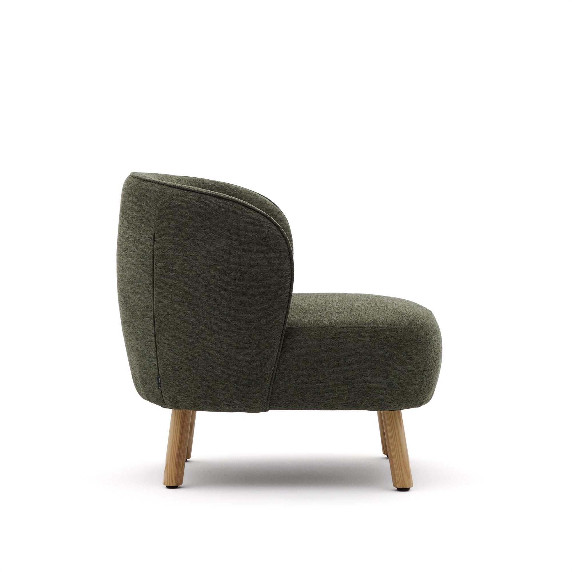 Ulit armchair in green chenille with solid beech wood legs in a natural finish - Product Image