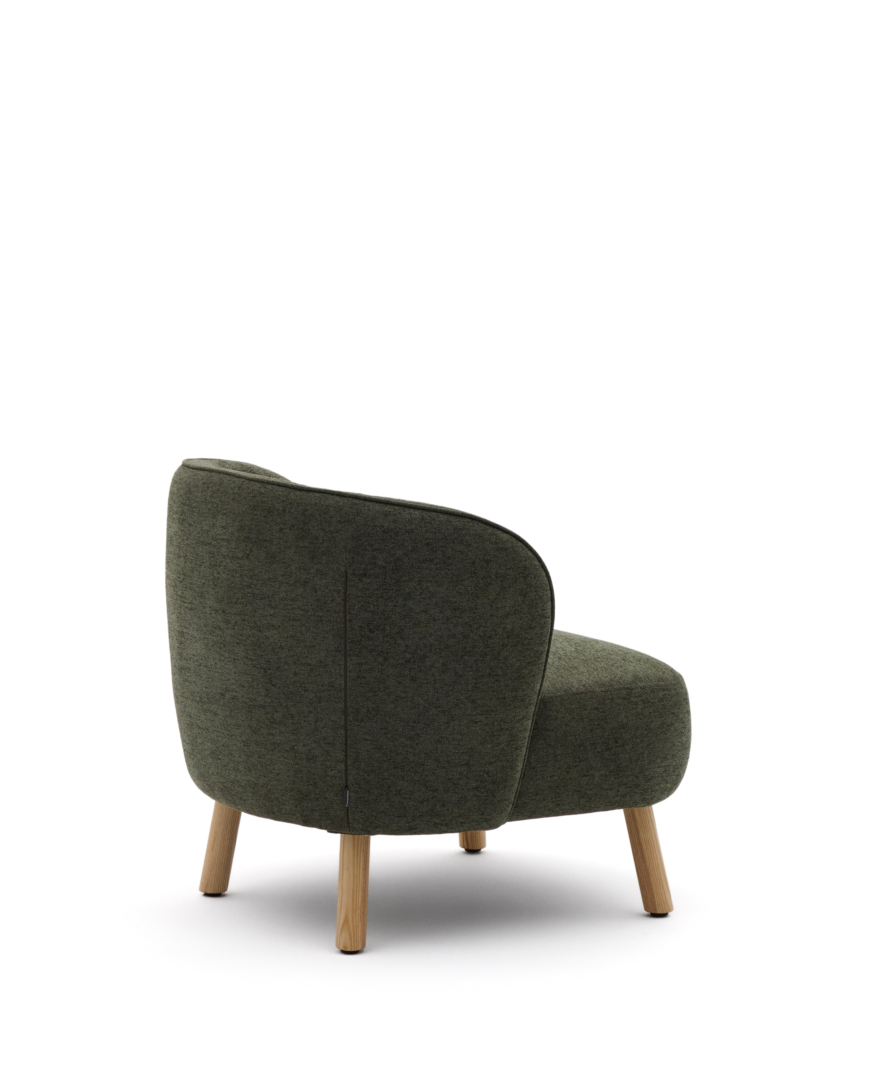 Ulit armchair in green chenille with solid beech wood legs in a natural finish - Product Image