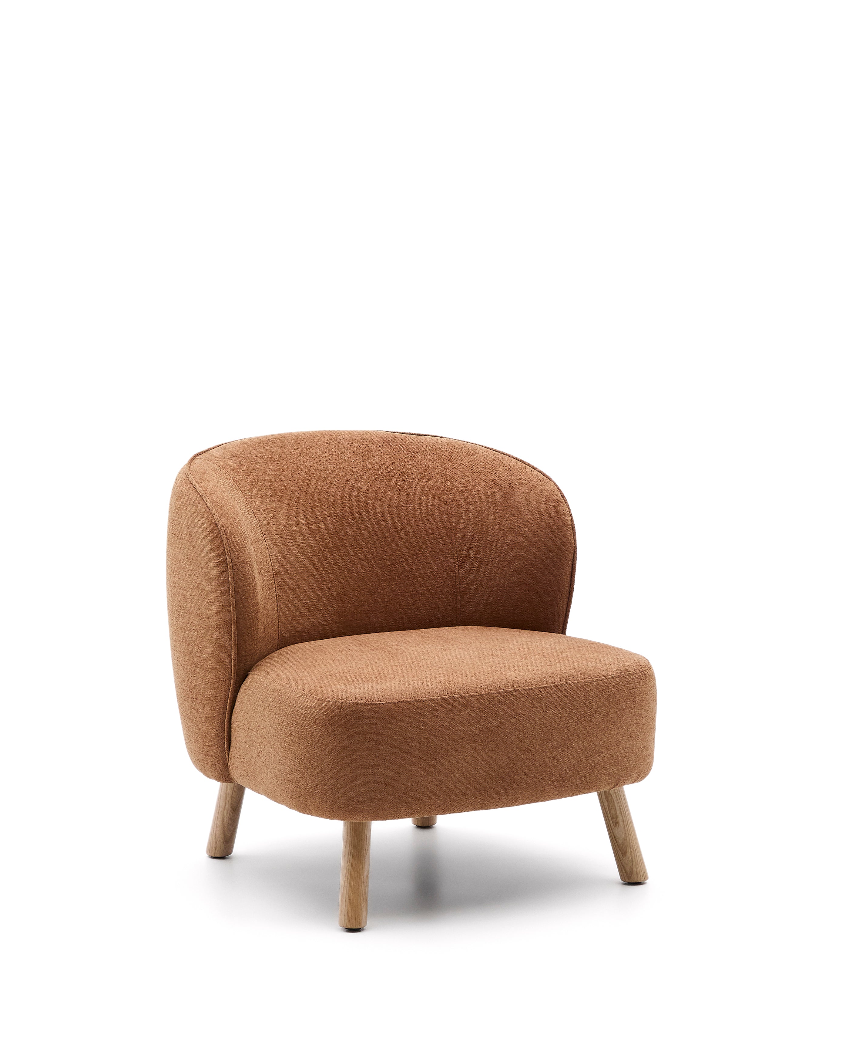 Ulit armchair in terracotta chenille with solid beech wood legs in a natural finish - Product Image