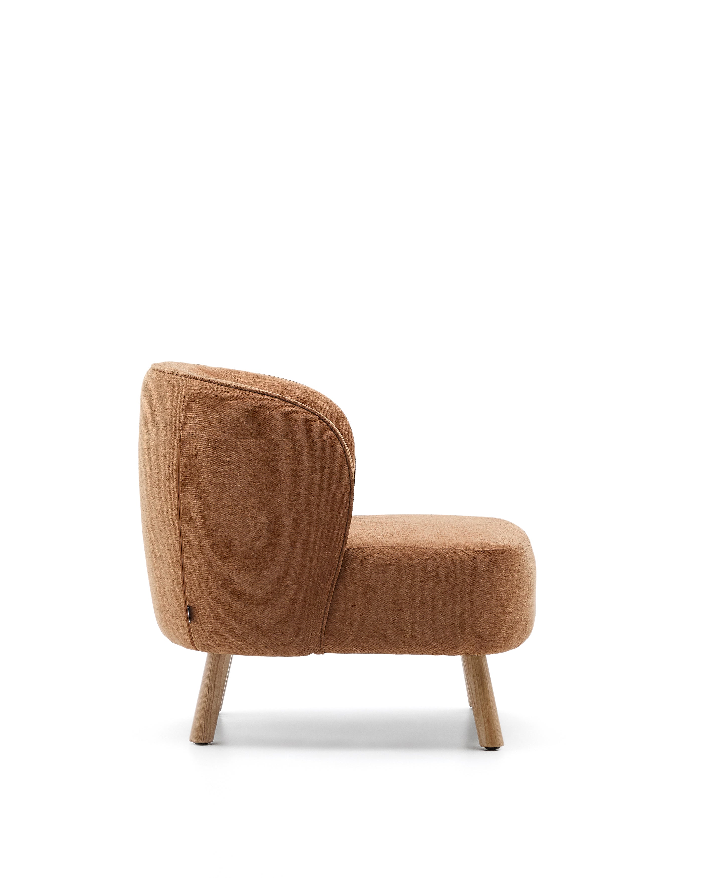 Ulit armchair in terracotta chenille with solid beech wood legs in a natural finish - Product Image