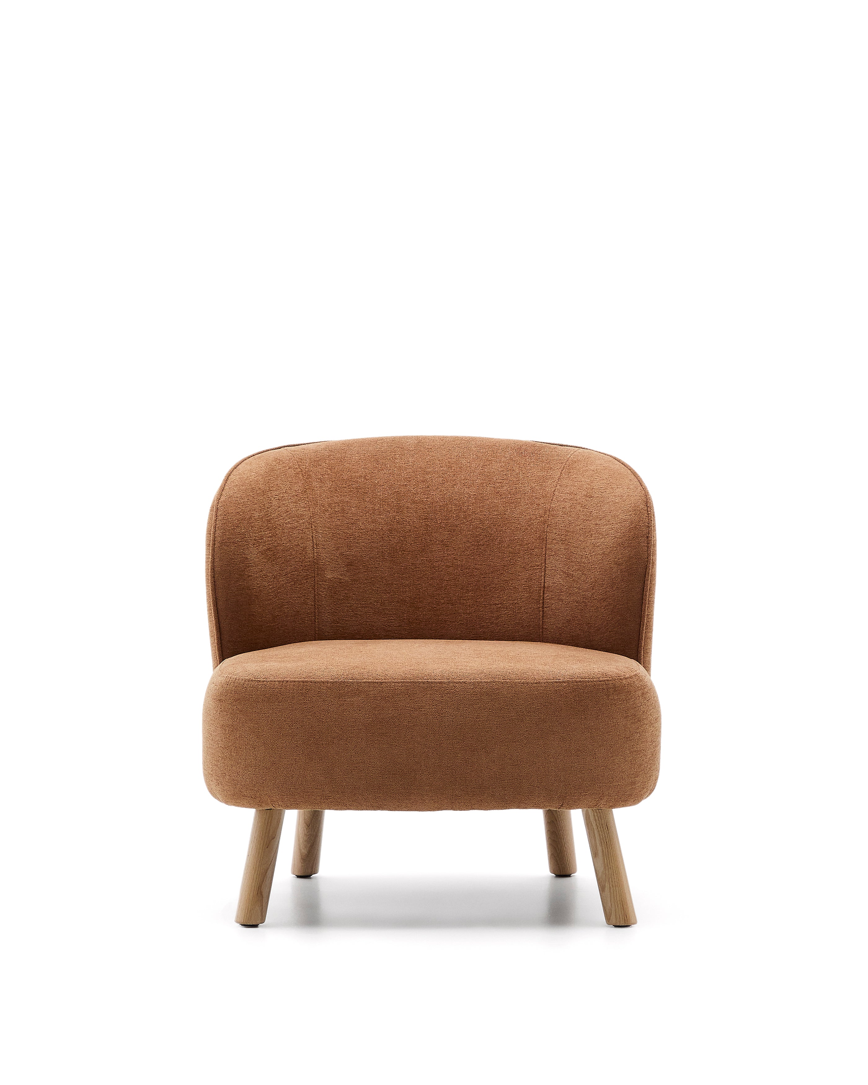 Ulit armchair in terracotta chenille with solid beech wood legs in a natural finish - Product Image