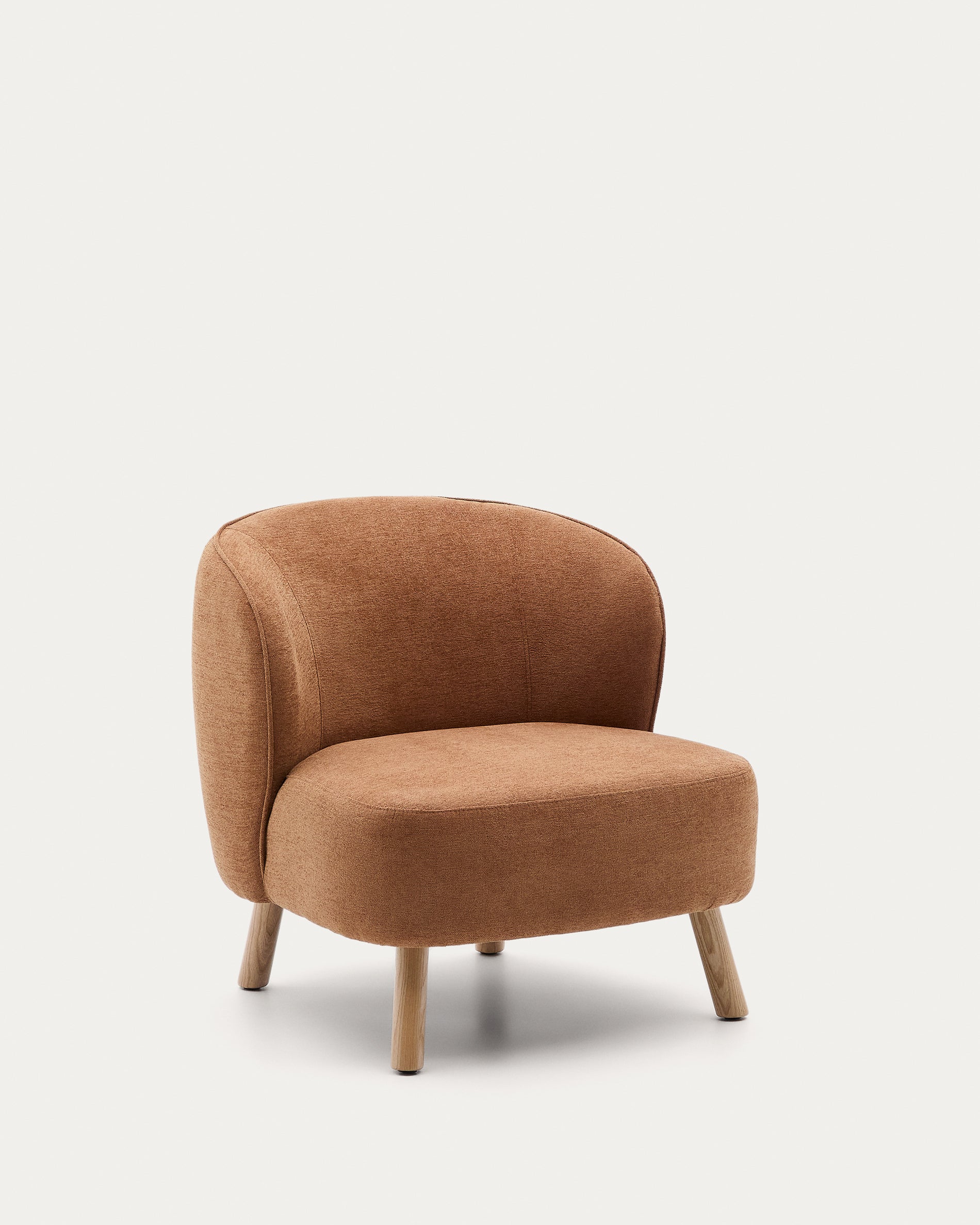 Ulit armchair in terracotta chenille with solid beech wood legs in a natural finish - Product View