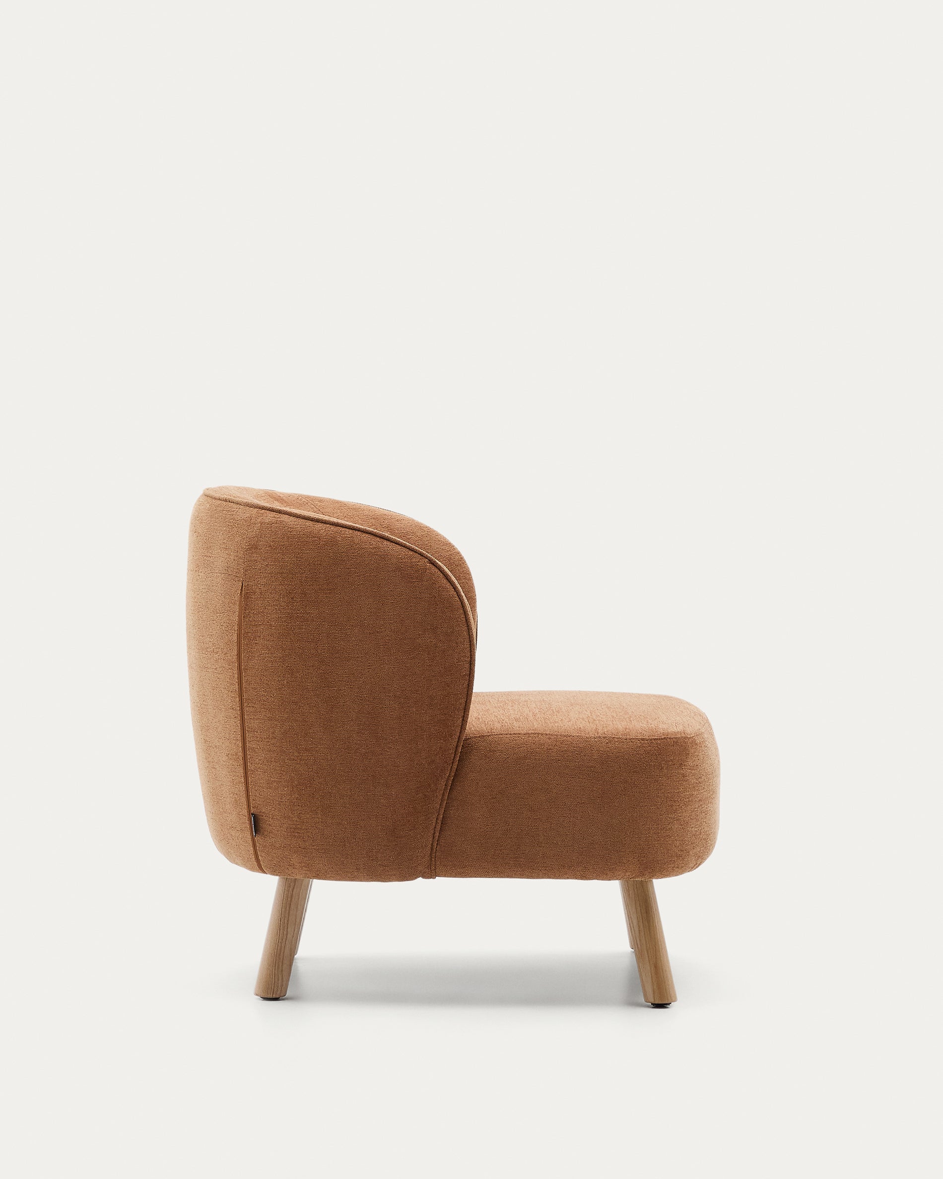 Ulit armchair in terracotta chenille with solid beech wood legs in a natural finish - Product View