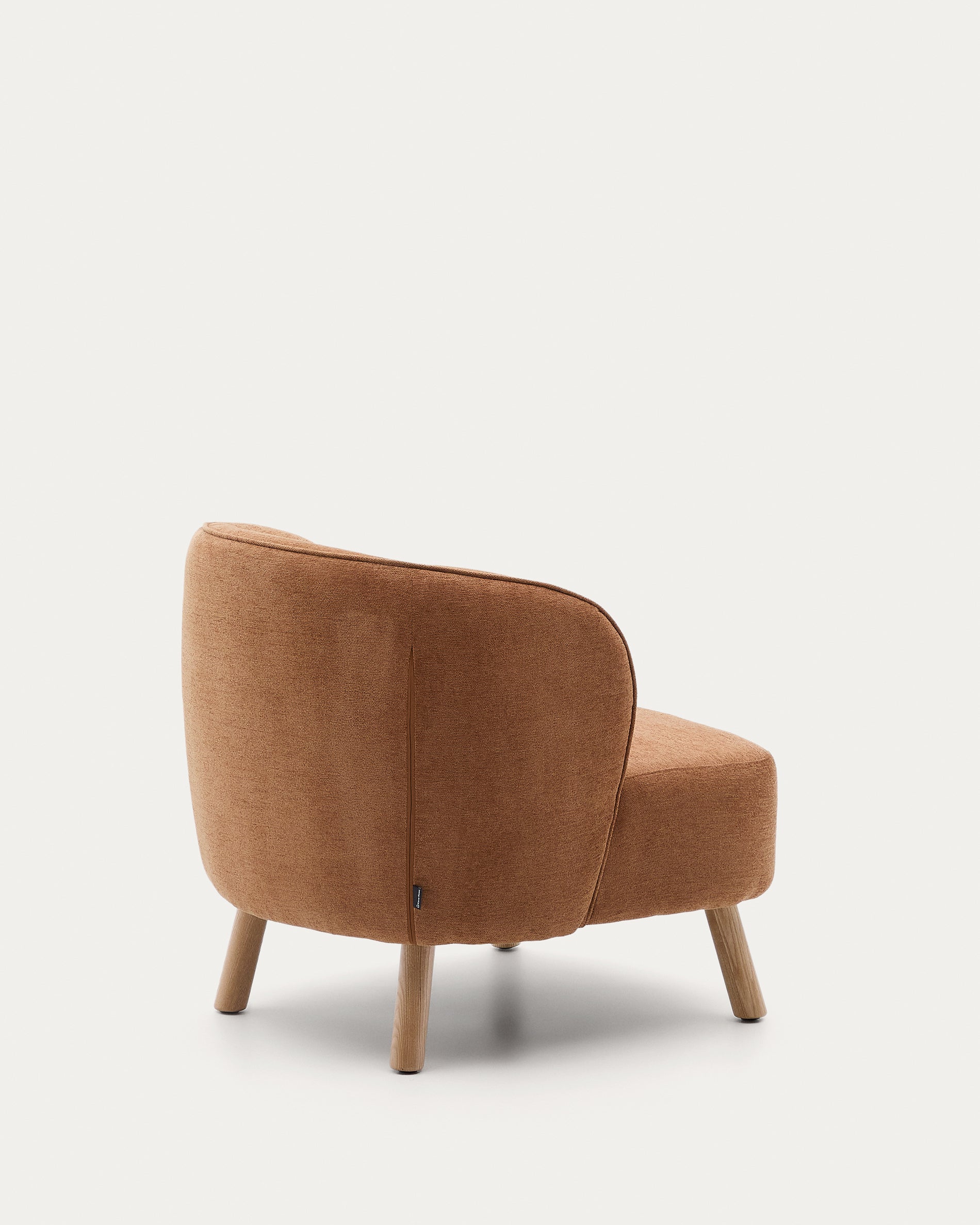 Ulit armchair in terracotta chenille with solid beech wood legs in a natural finish - Product View