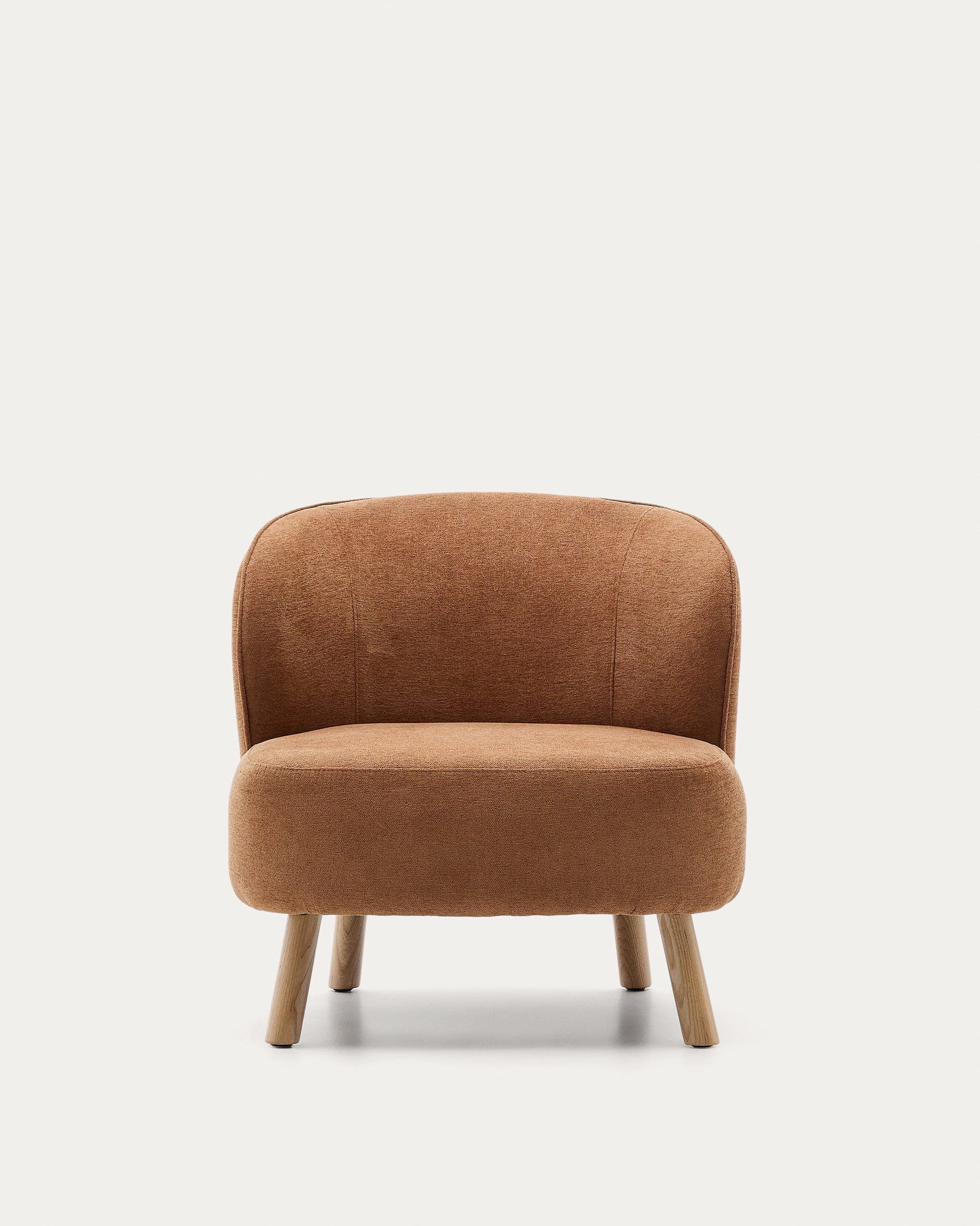 Ulit armchair in terracotta chenille with solid beech wood legs in a natural finish - Product View
