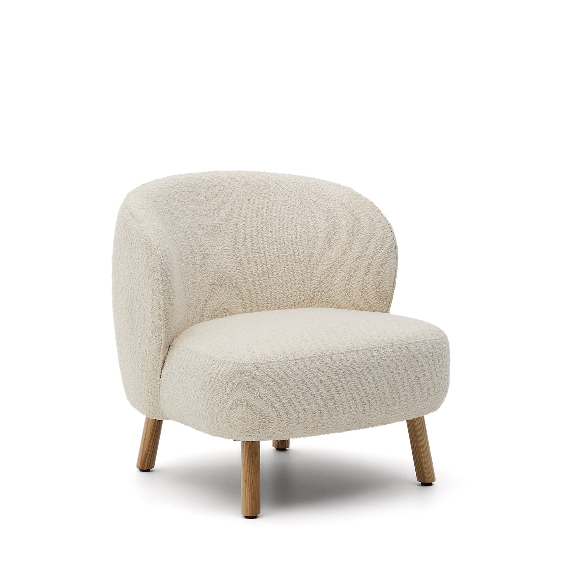 Ulit armchair in white bouclé with solid beech wood legs in a natural finish - Product Image