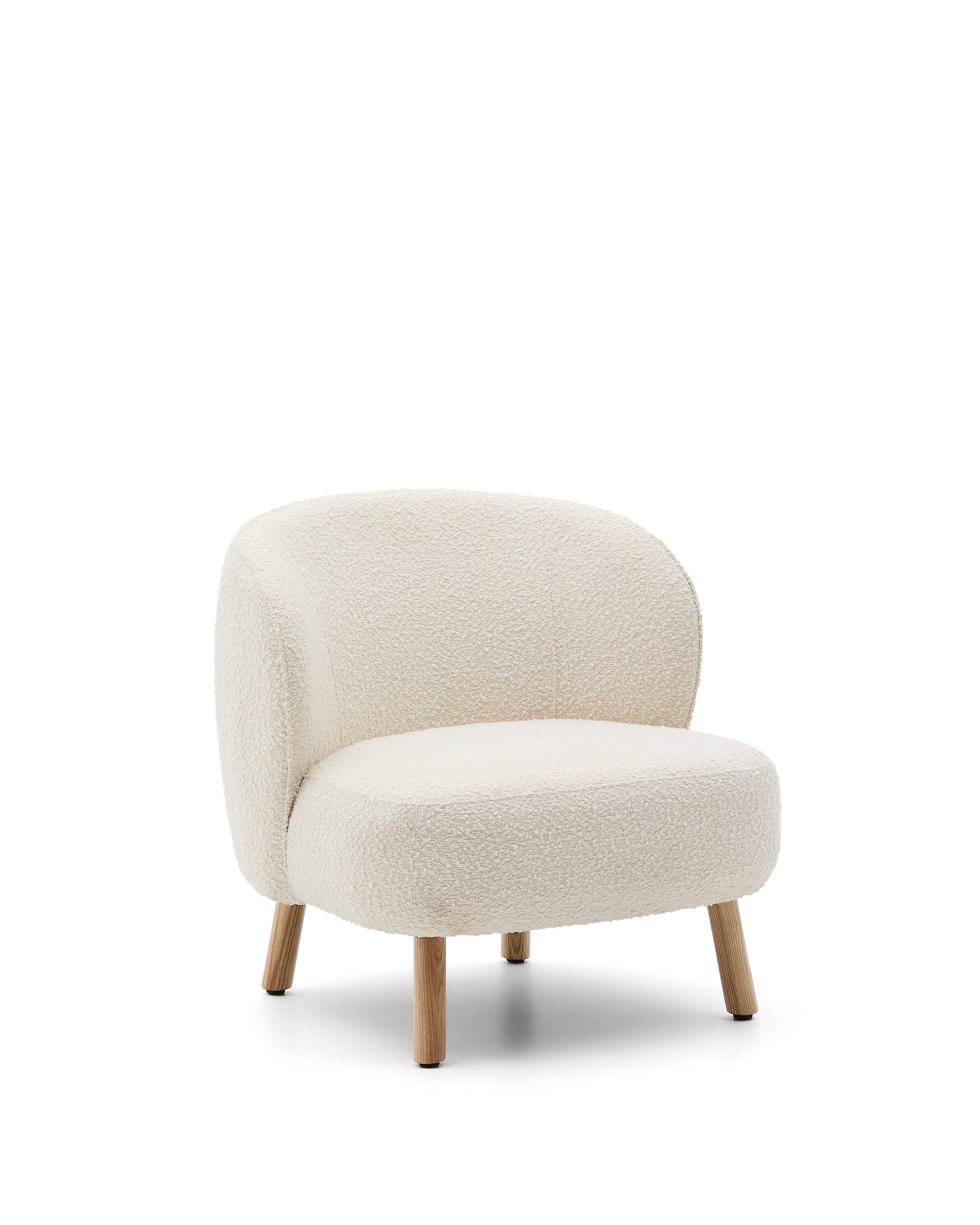 Ulit armchair in white bouclé with solid beech wood legs in a natural finish - Product Image