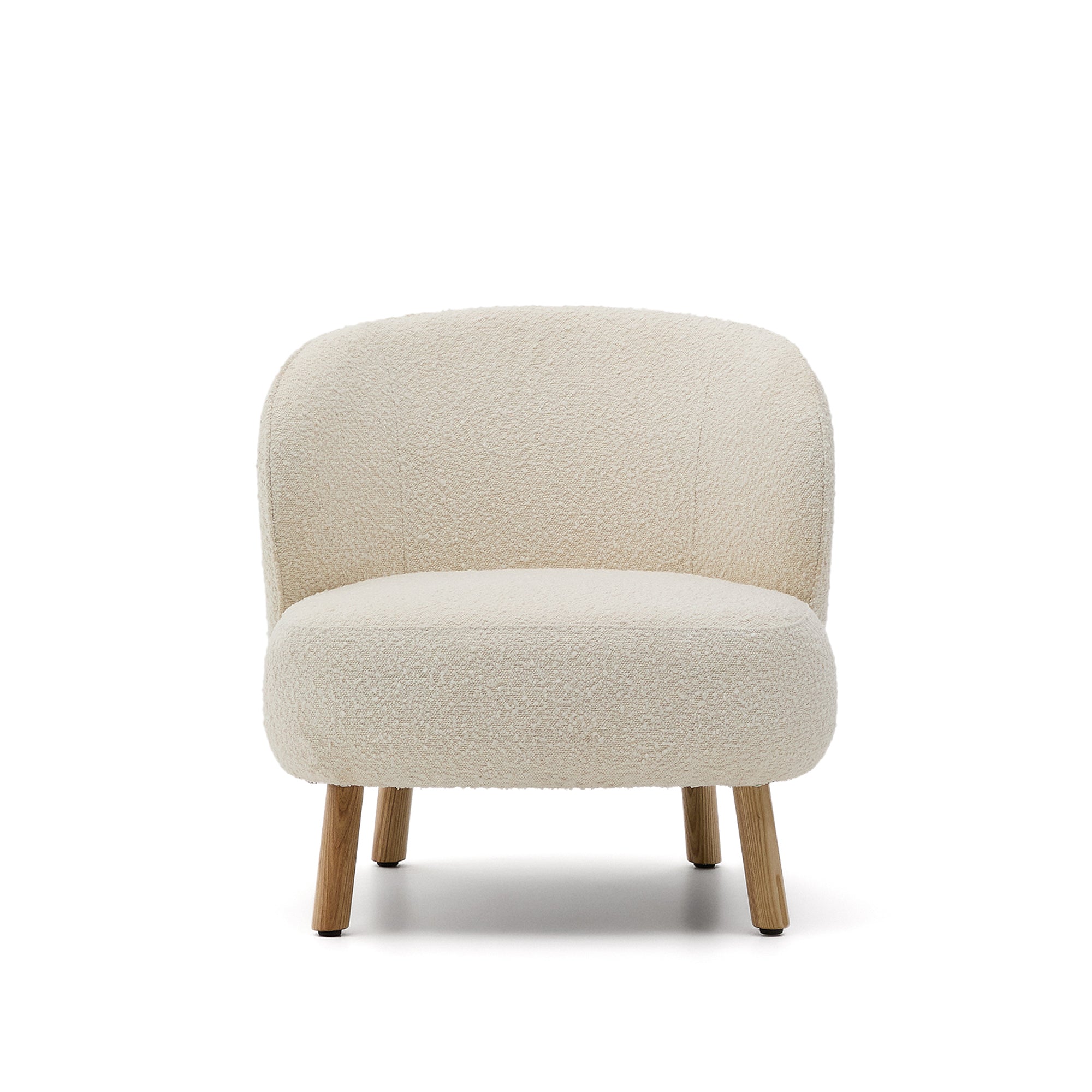 Ulit armchair in white bouclé with solid beech wood legs in a natural finish - Product Image