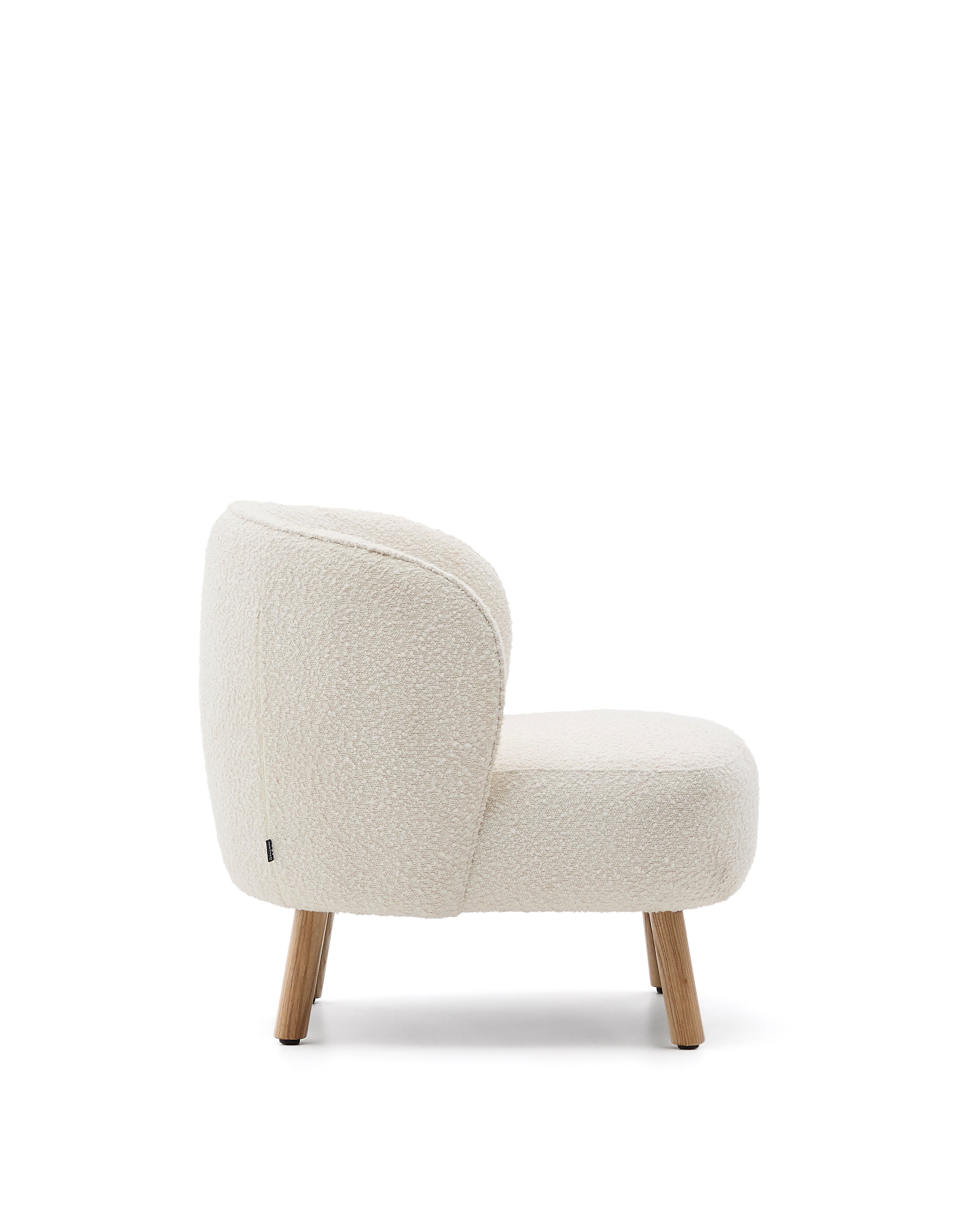 Ulit armchair in white bouclé with solid beech wood legs in a natural finish - Product Image