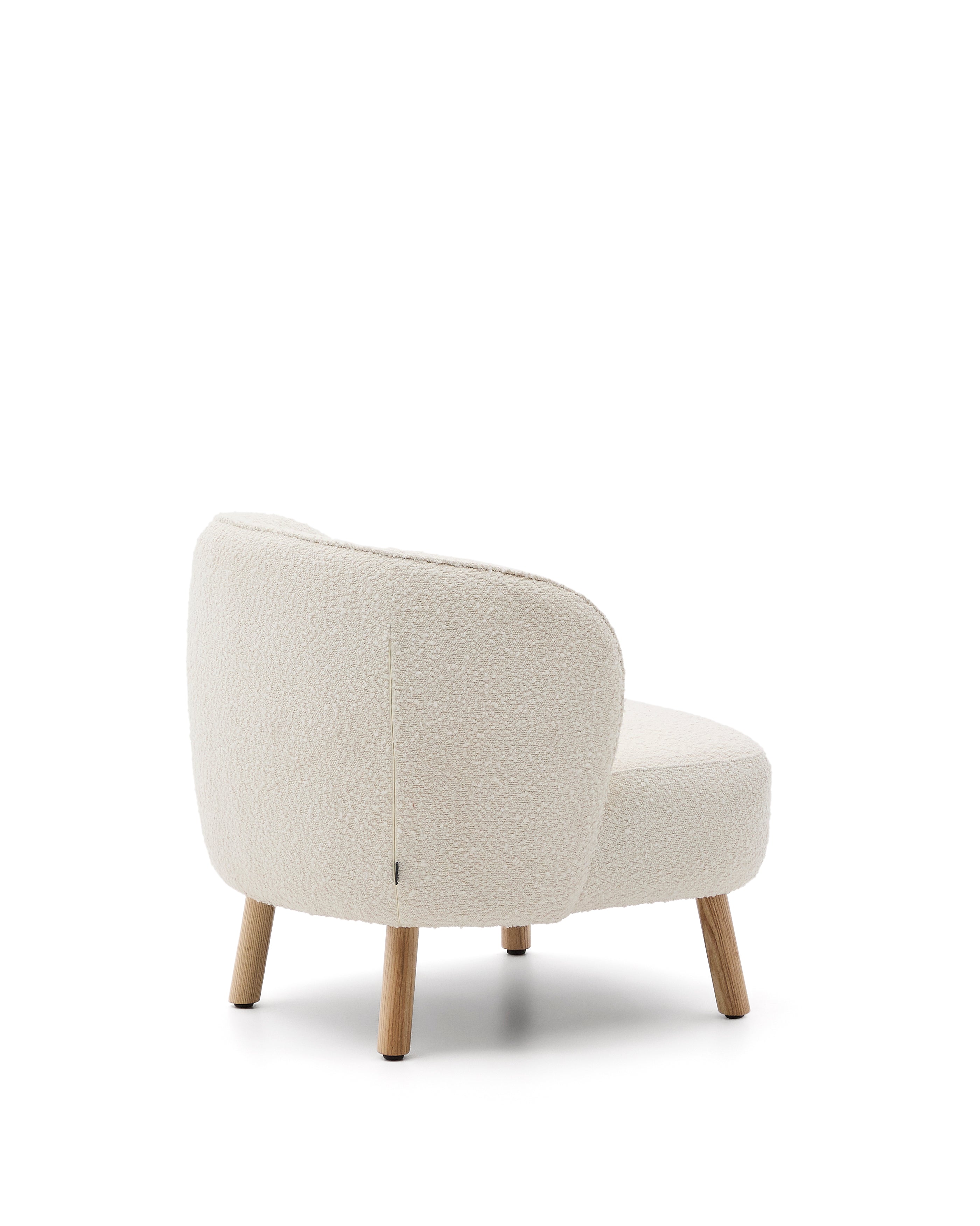 Ulit armchair in white bouclé with solid beech wood legs in a natural finish - Product Image