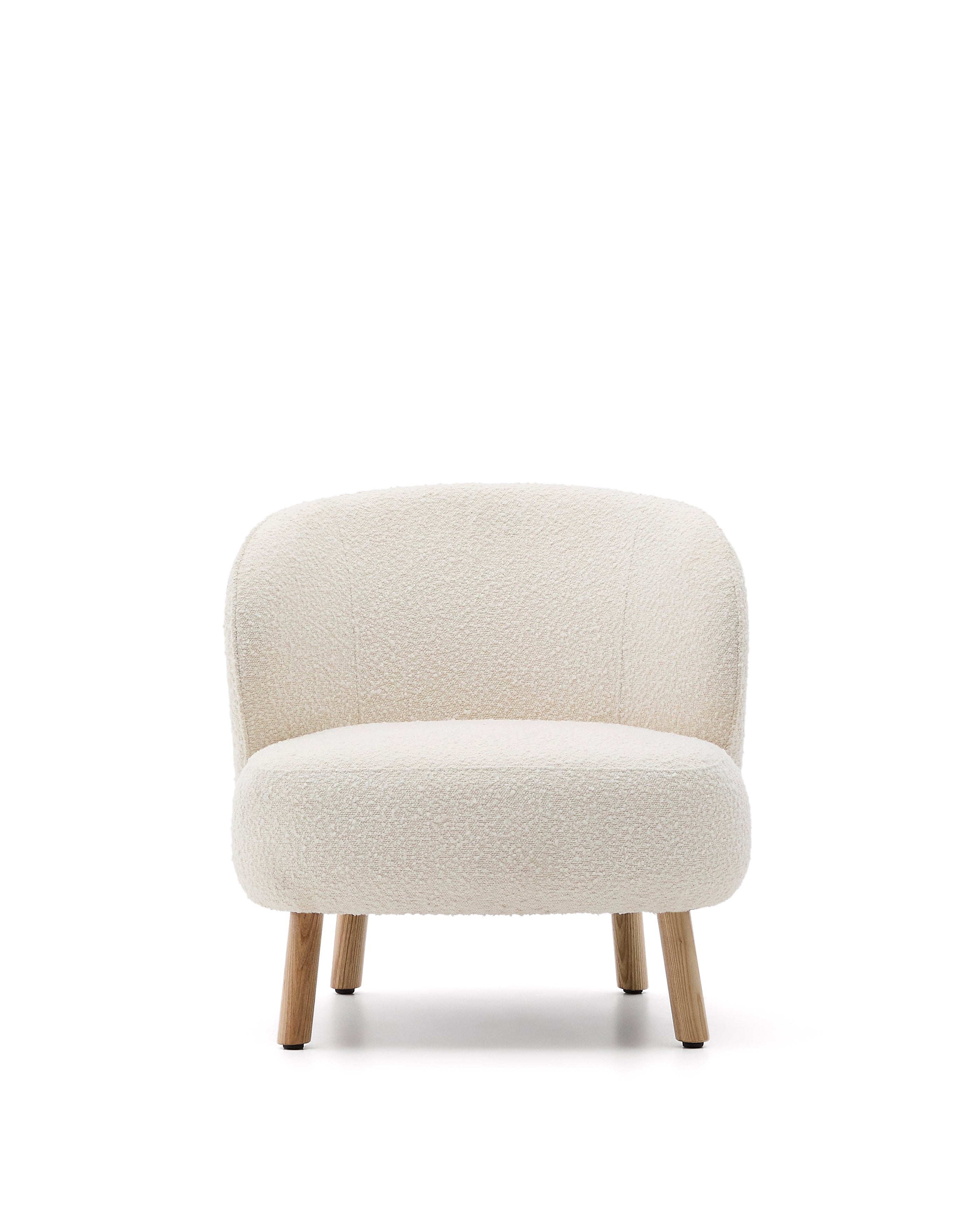Ulit armchair in white bouclé with solid beech wood legs in a natural finish - Product Image