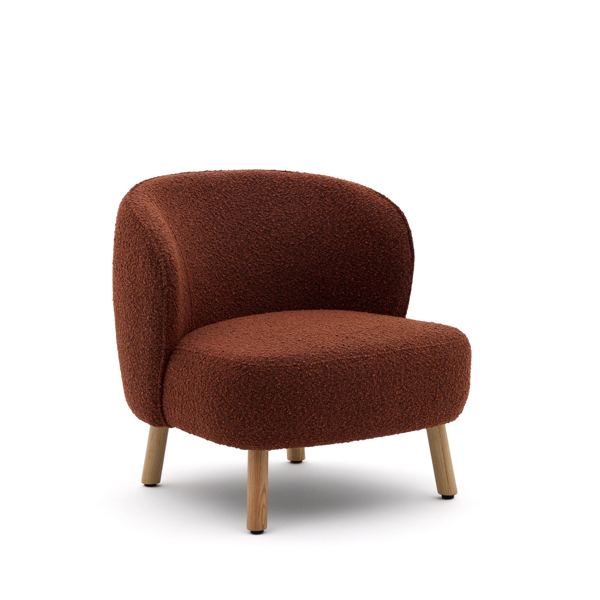 Ulit armchair in terracotta bouclé with solid beech wood legs in a natural finish - Product Image
