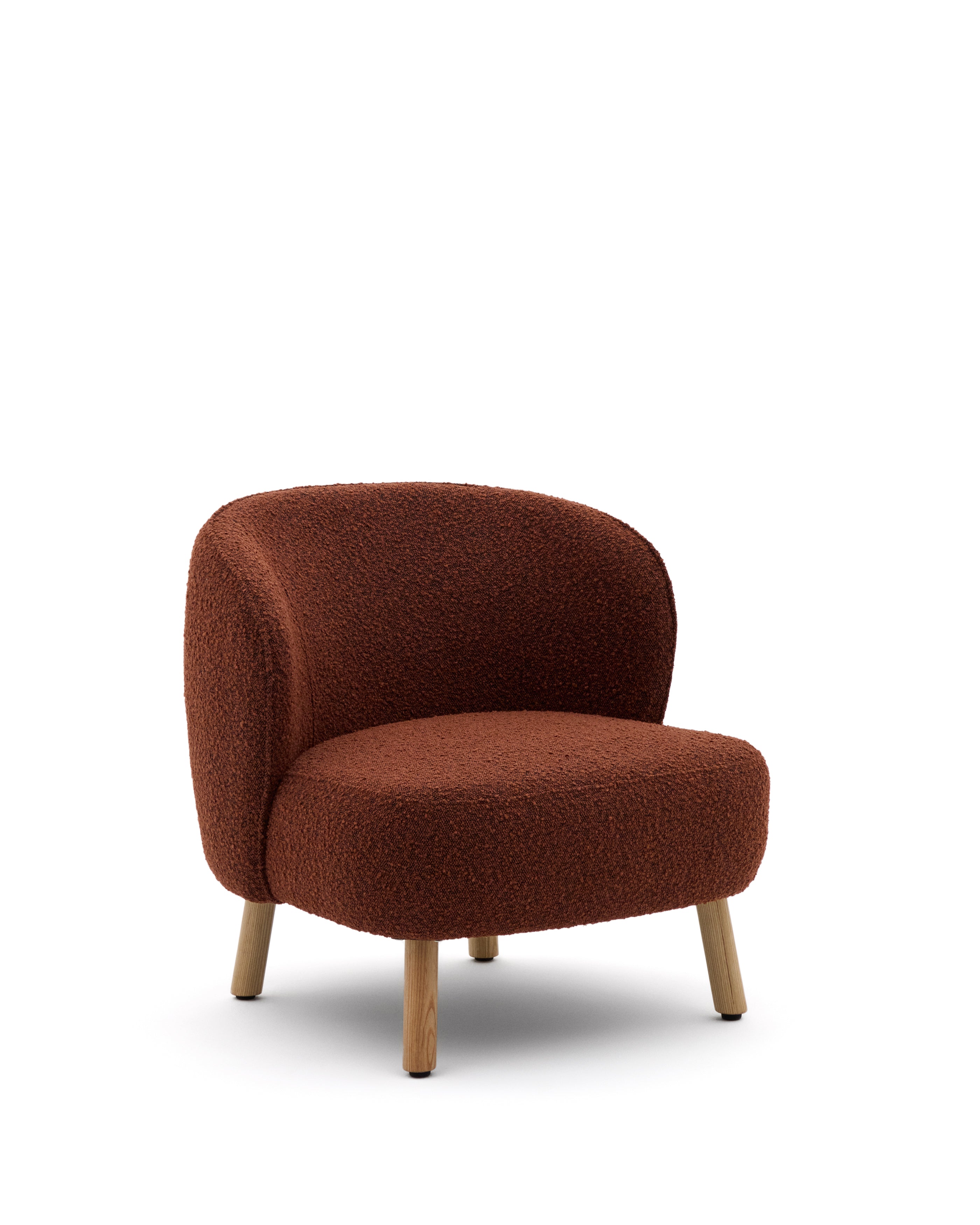 Ulit armchair in terracotta bouclé with solid beech wood legs in a natural finish - Product Image