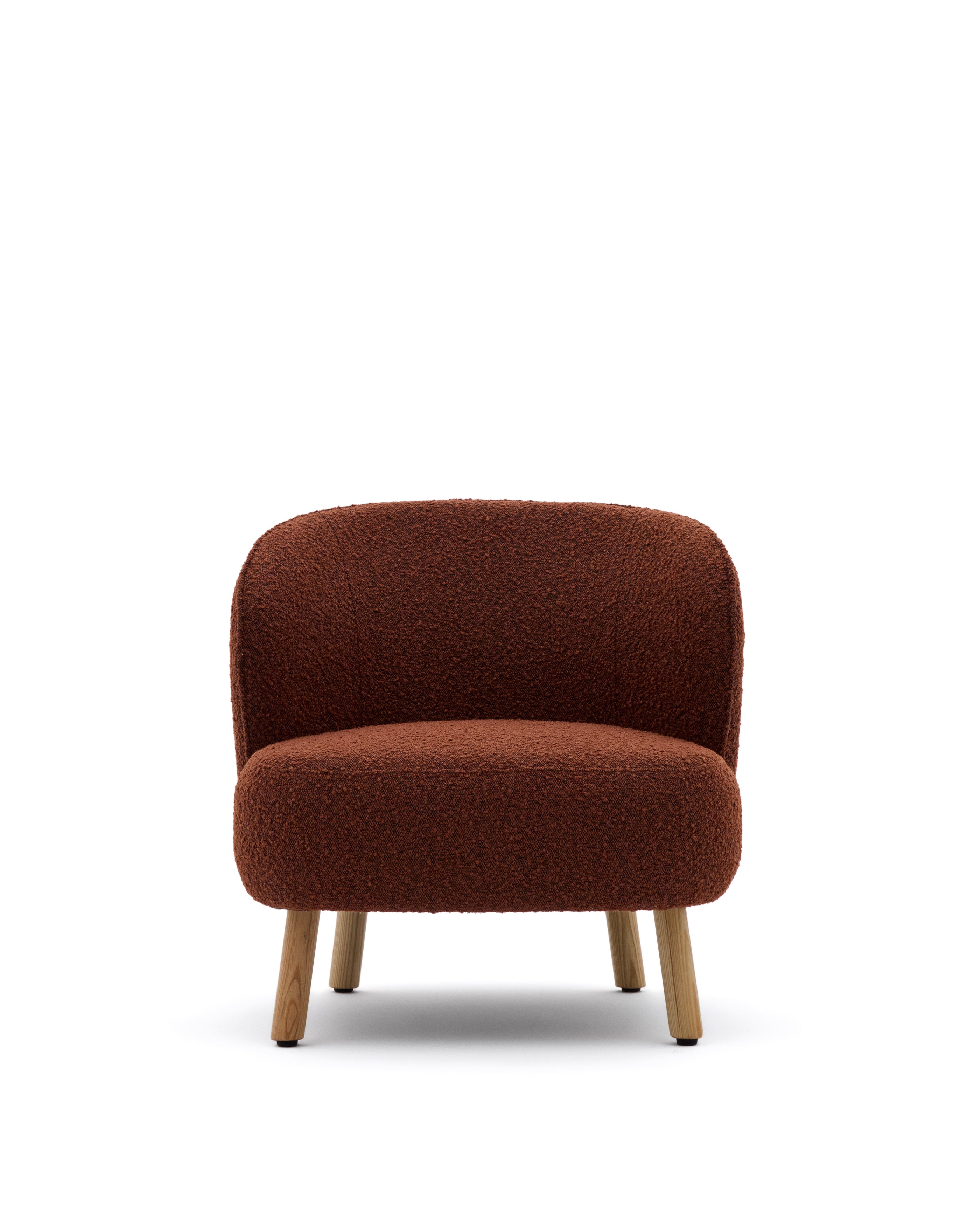 Ulit armchair in terracotta bouclé with solid beech wood legs in a natural finish - Product Image