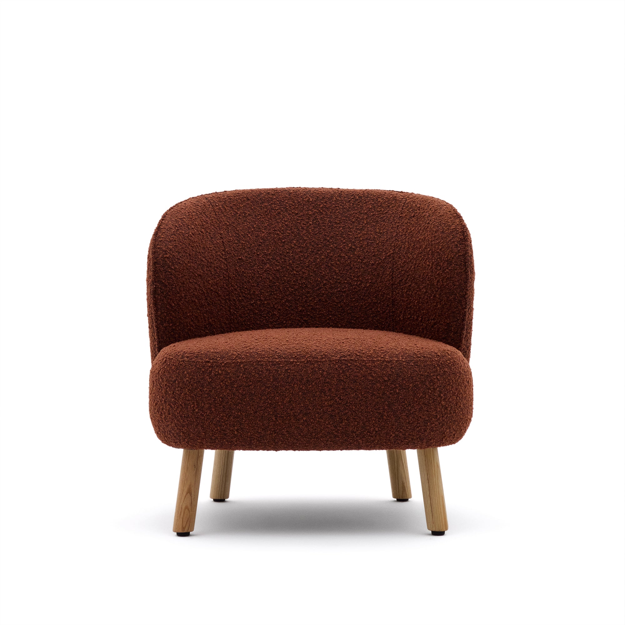 Ulit armchair in terracotta bouclé with solid beech wood legs in a natural finish - Product Image