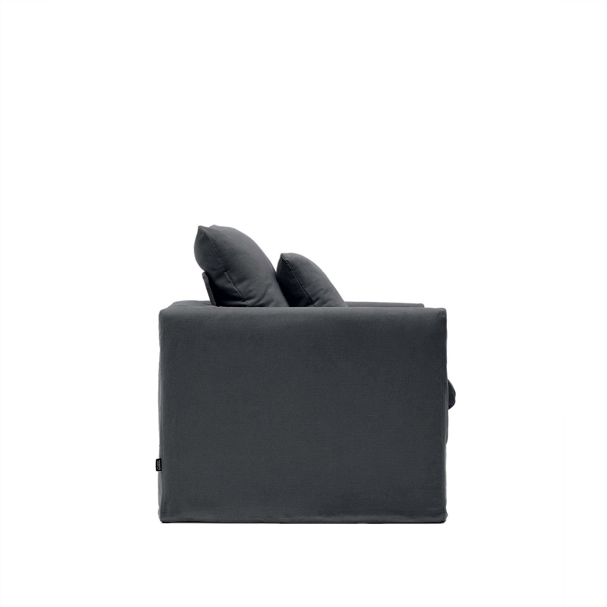 Nora armchair with removable cover and anthracite gray canvas and cotton cushion 92 cm