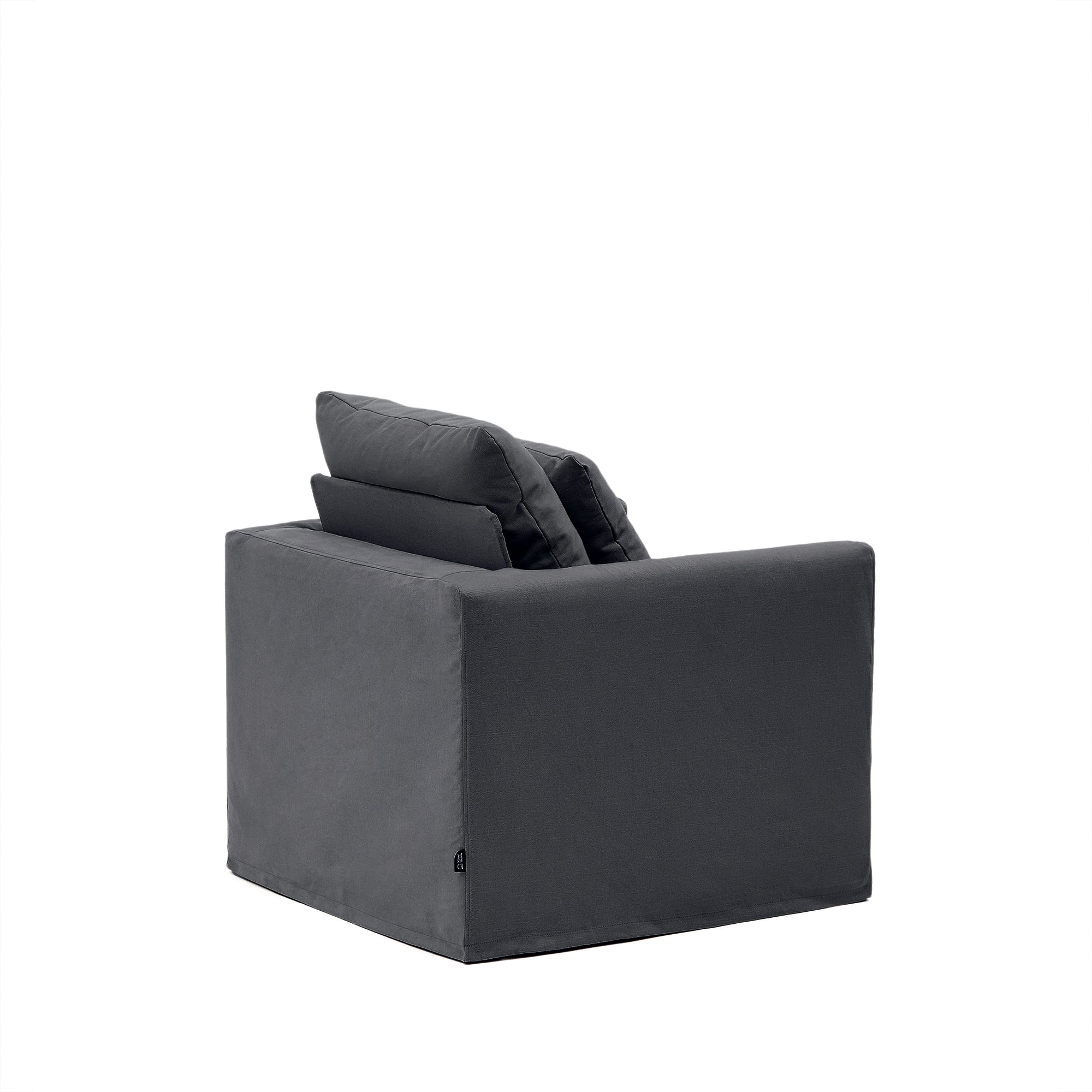 Nora armchair with removable cover and anthracite gray canvas and cotton cushion 92 cm