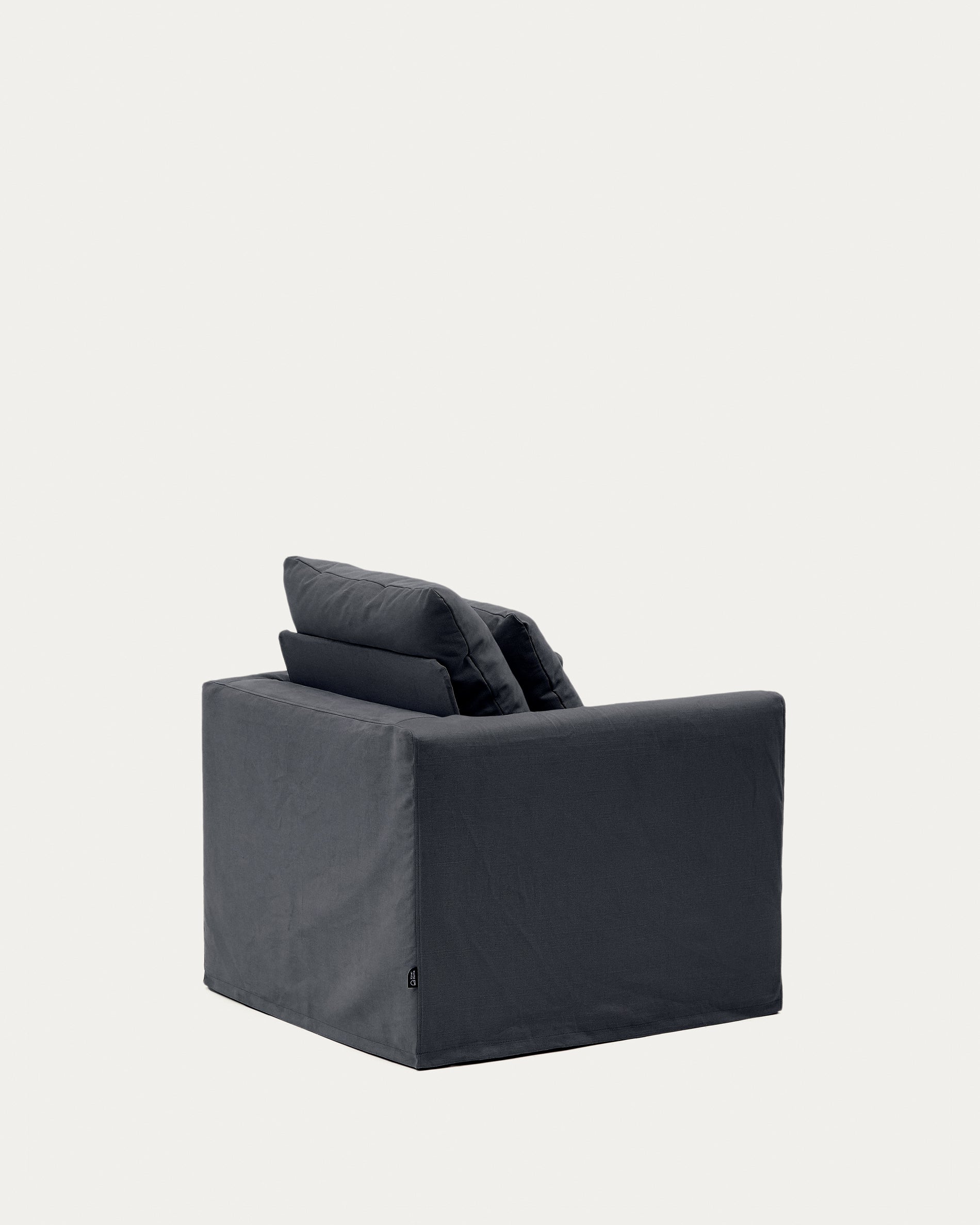 Nora armchair with removable cover and anthracite gray canvas and cotton cushion 92 cm