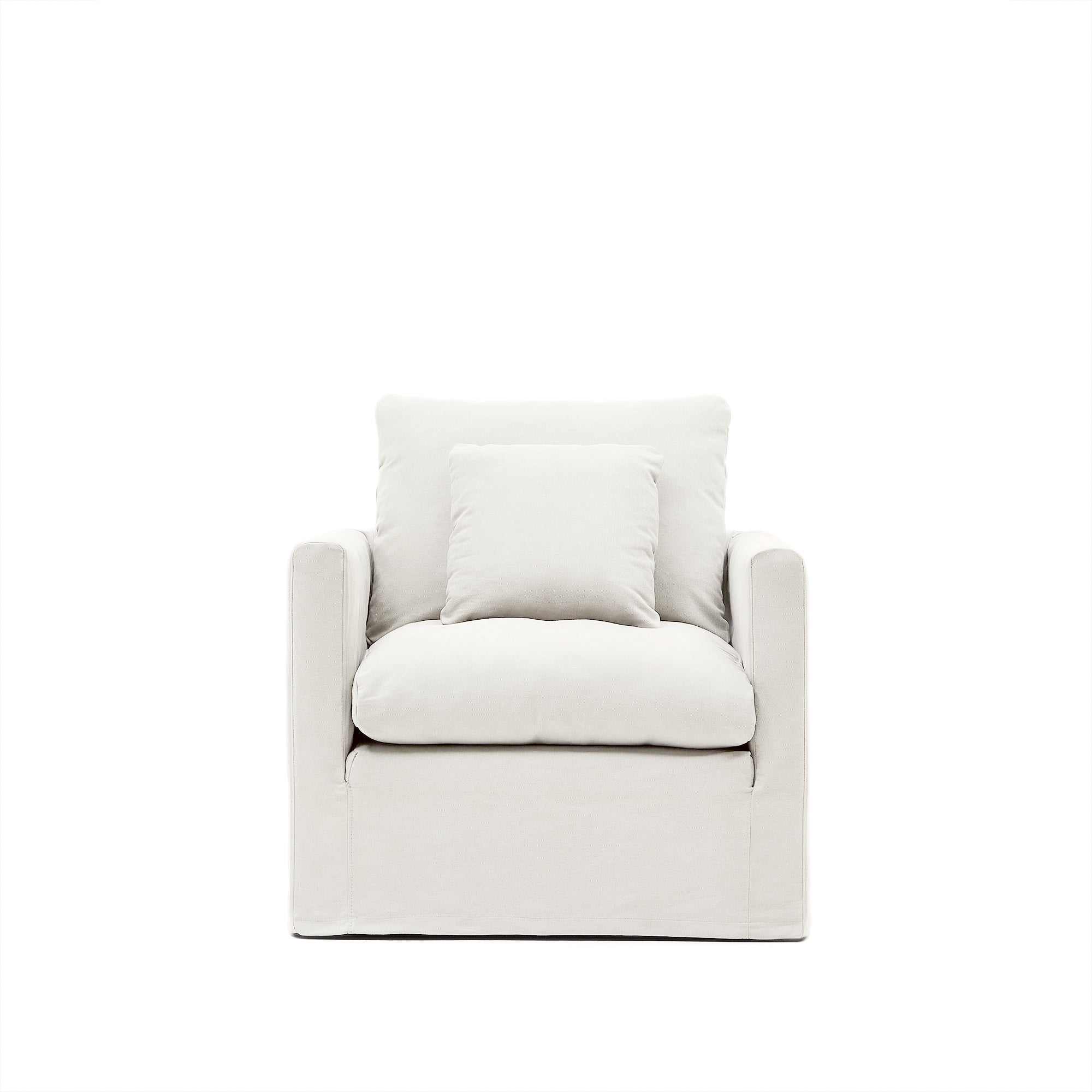 Nora armchair with removable cover and ecru canvas and cotton cushion 92 cm