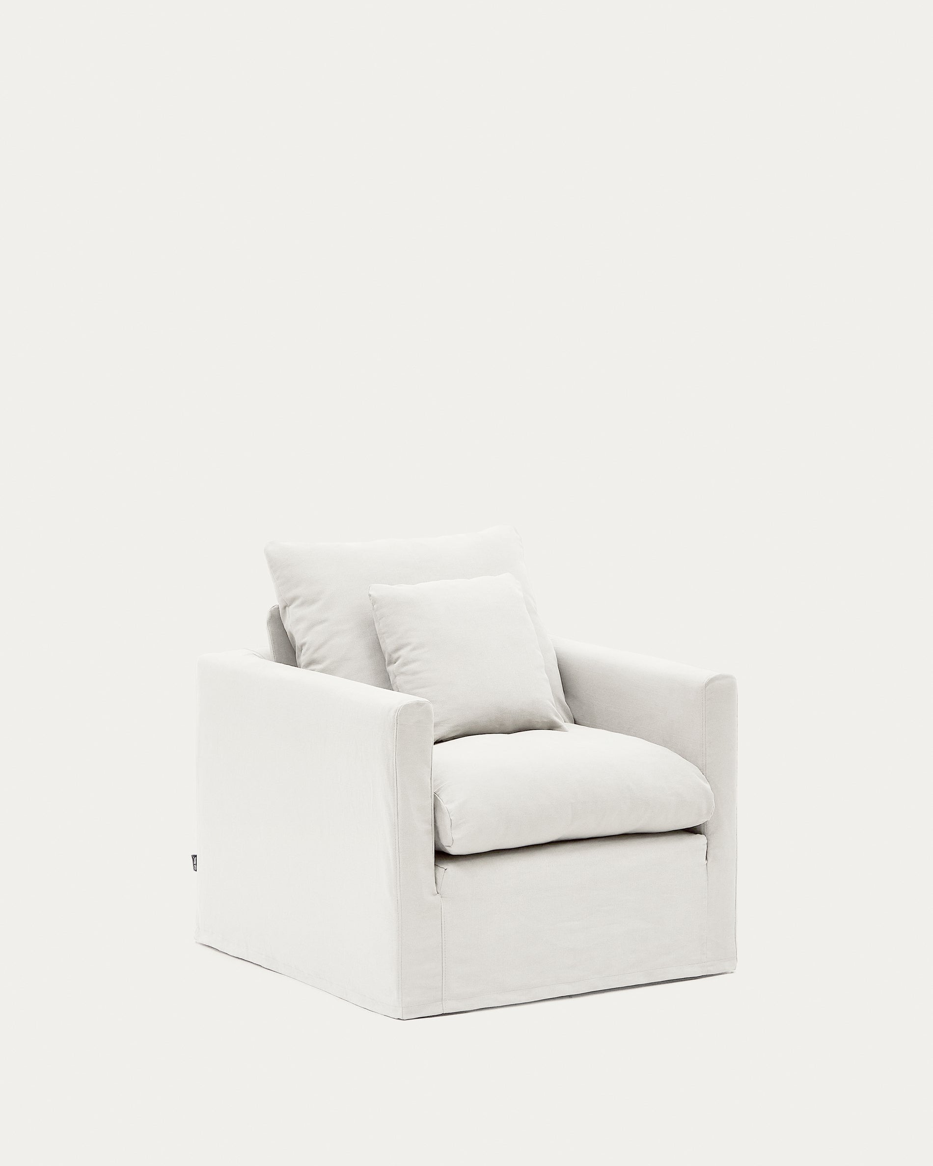 Nora armchair with removable cover and ecru canvas and cotton cushion 92 cm