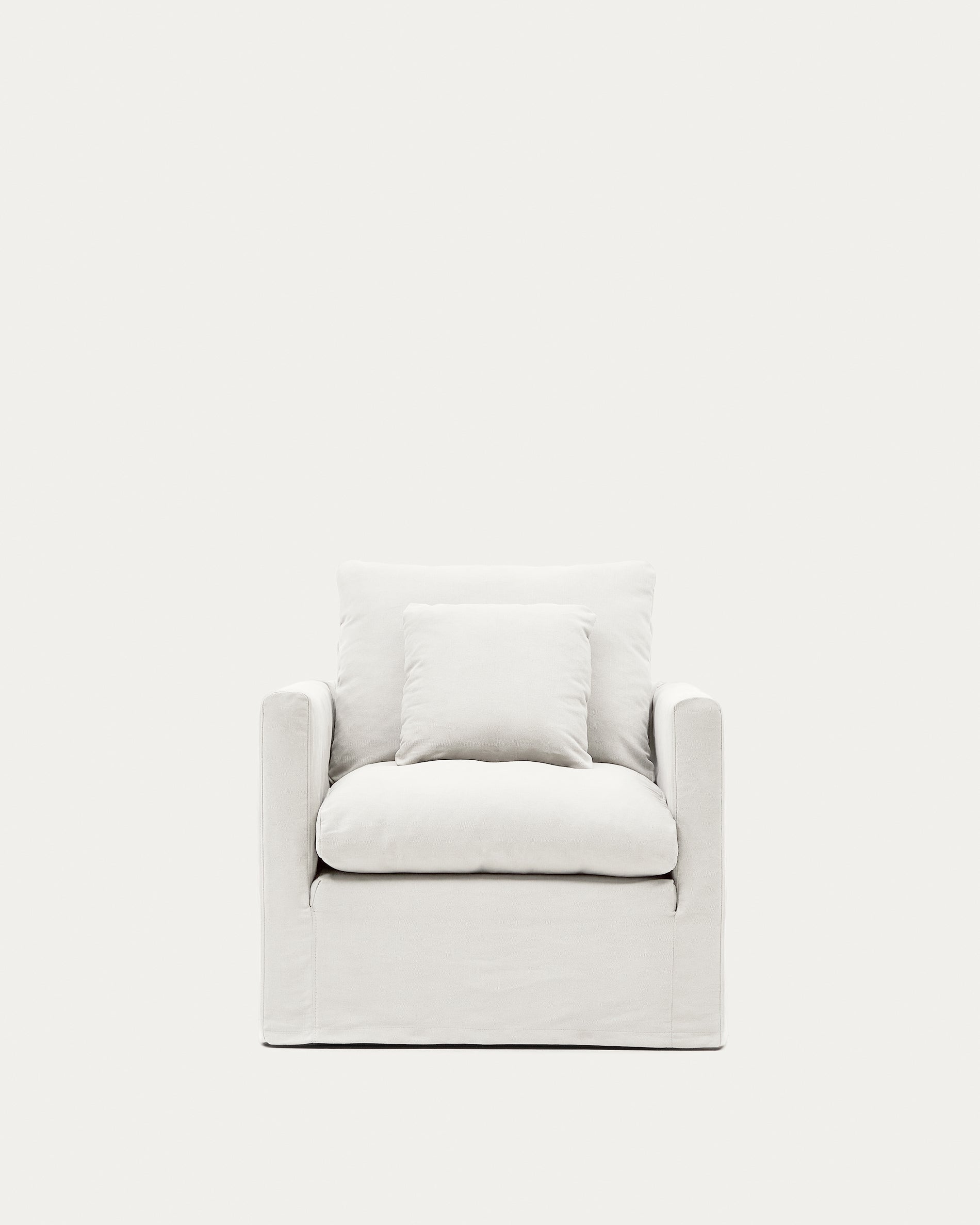 Nora armchair with removable cover and ecru canvas and cotton cushion 92 cm