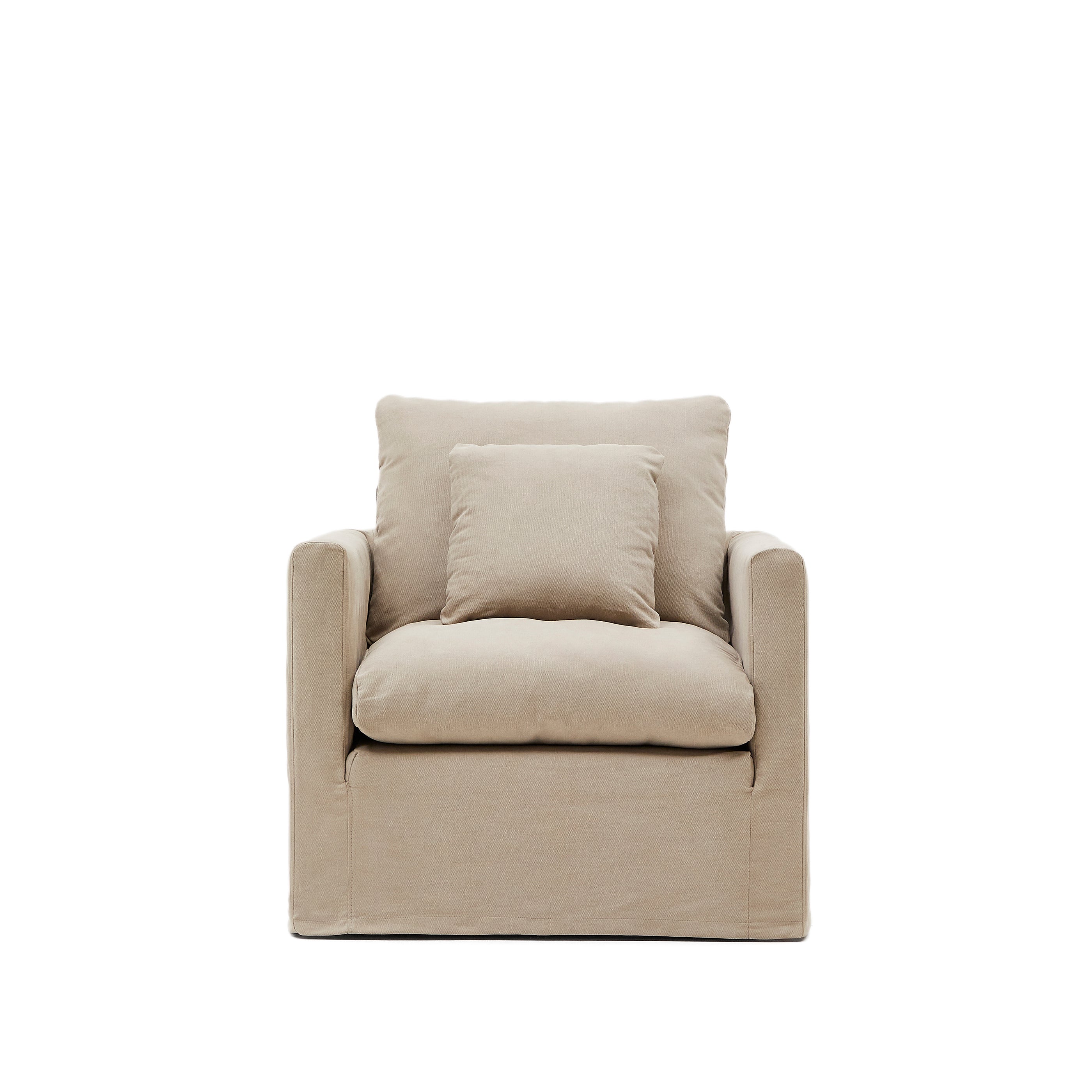 Nora armchair with removable cover and ocher canvas and cotton cushion 92 cm