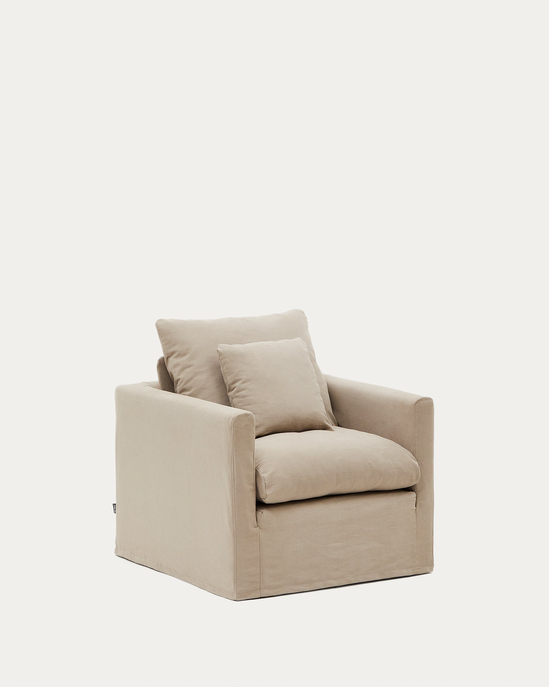 Nora armchair with removable cover and ocher canvas and cotton cushion 92 cm