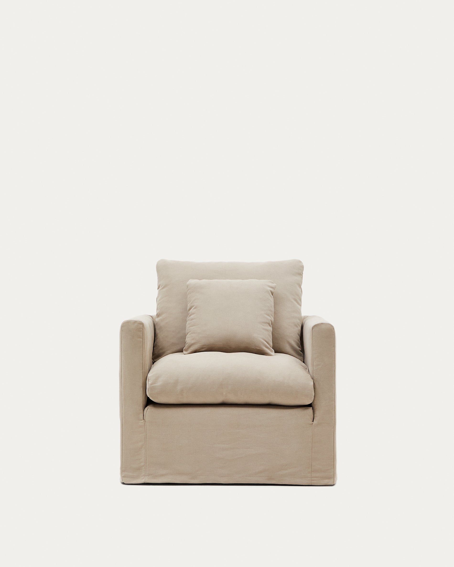 Nora armchair with removable cover and ocher canvas and cotton cushion 92 cm