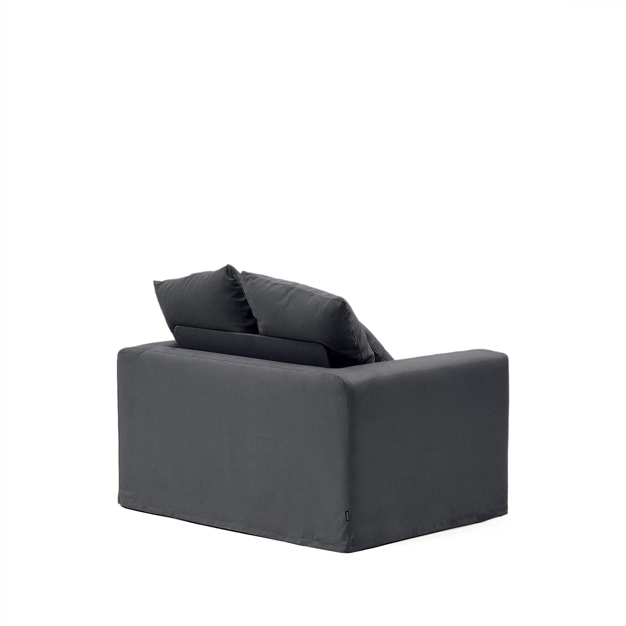 Nora armchair with removable cover and gray anthracite canvas and cotton cushion 140 cm