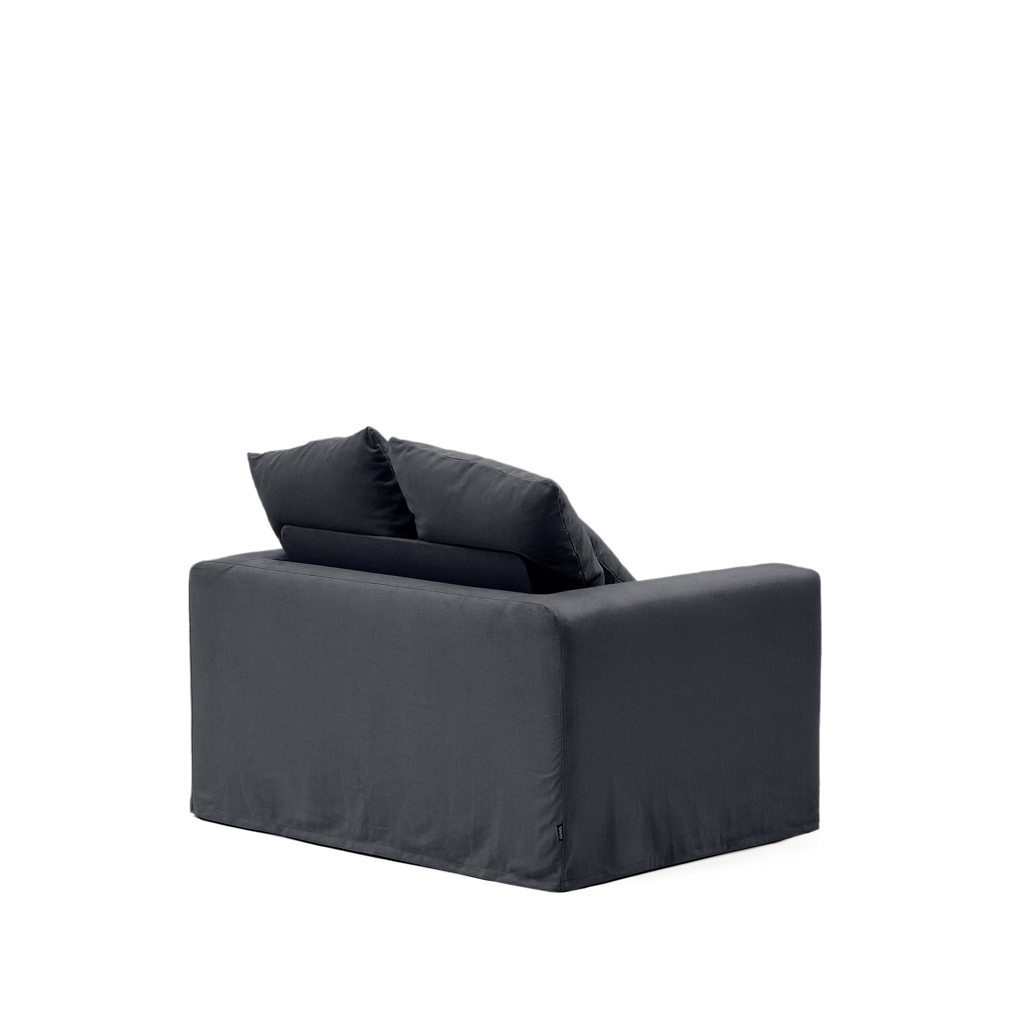 Nora armchair with removable cover with linen and cotton cushion in anthracite grey 140cm - Product Image