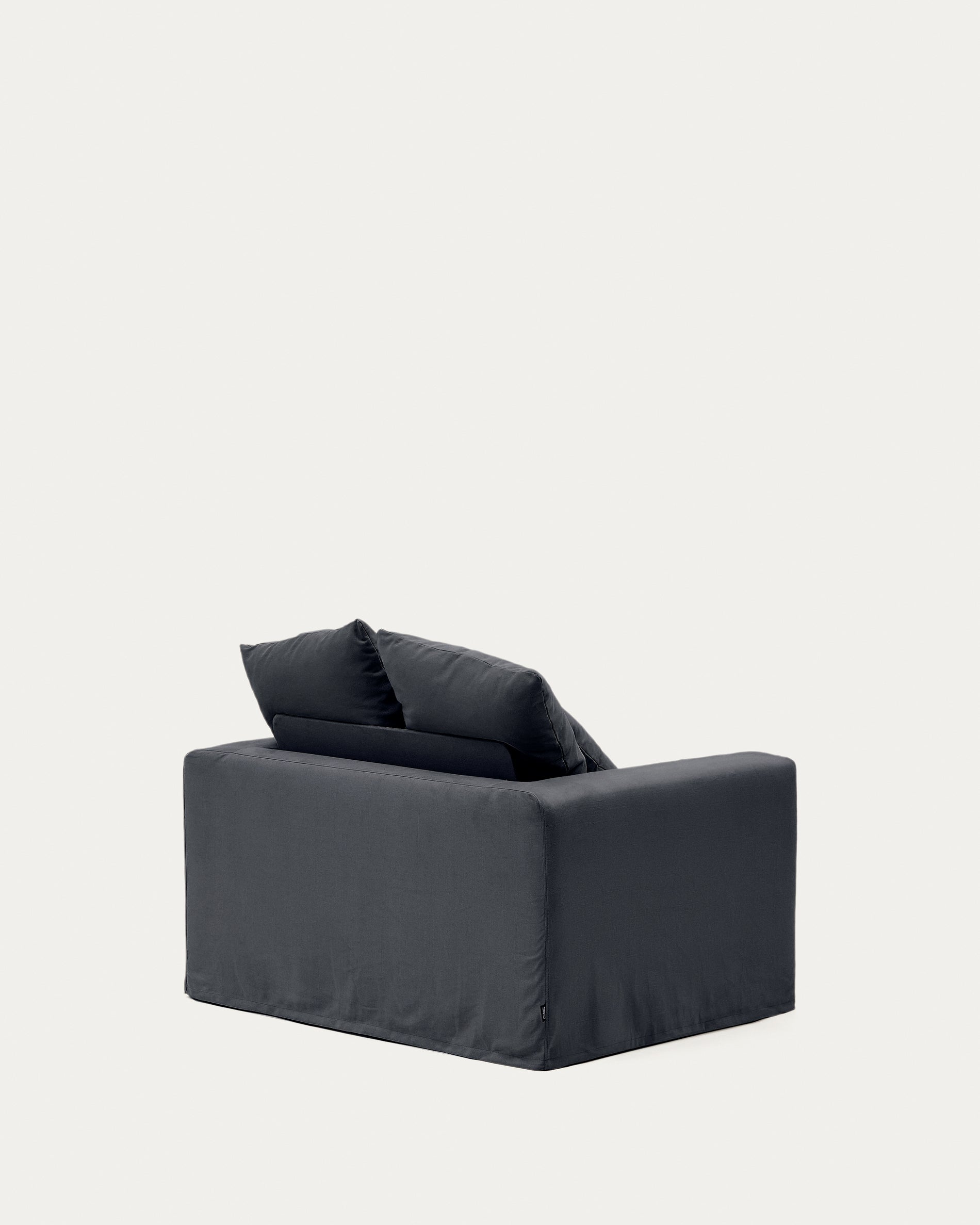 Nora armchair with removable cover and gray anthracite canvas and cotton cushion 140 cm