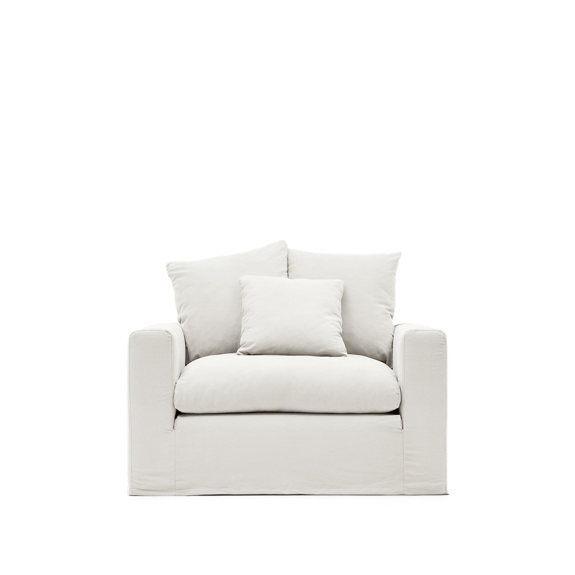 Nora armchair with removable cover with linen and cotton cushion in ecru 140cm - Product Image