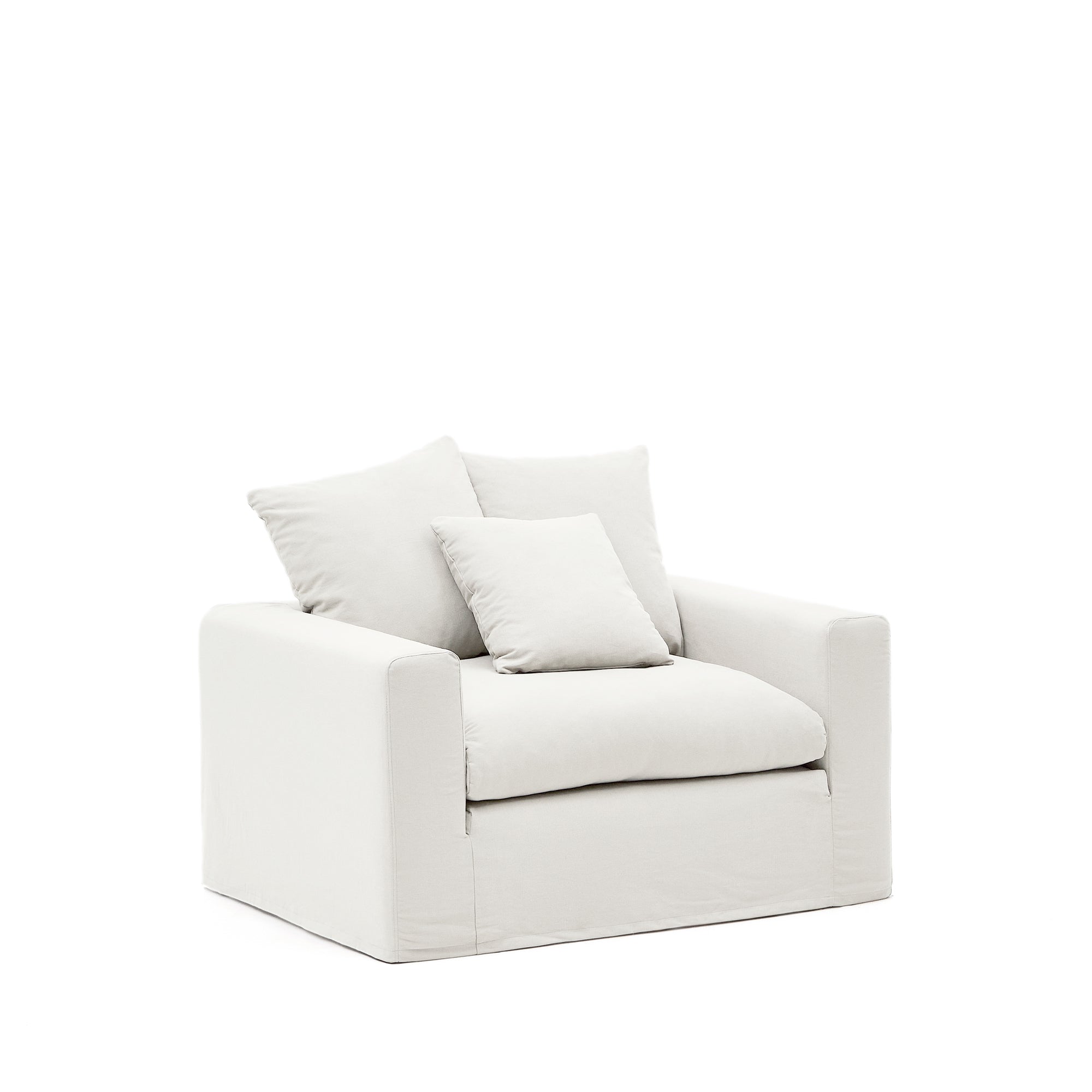 Nora armchair with removable cover with linen and cotton cushion in ecru 140cm - Product Image