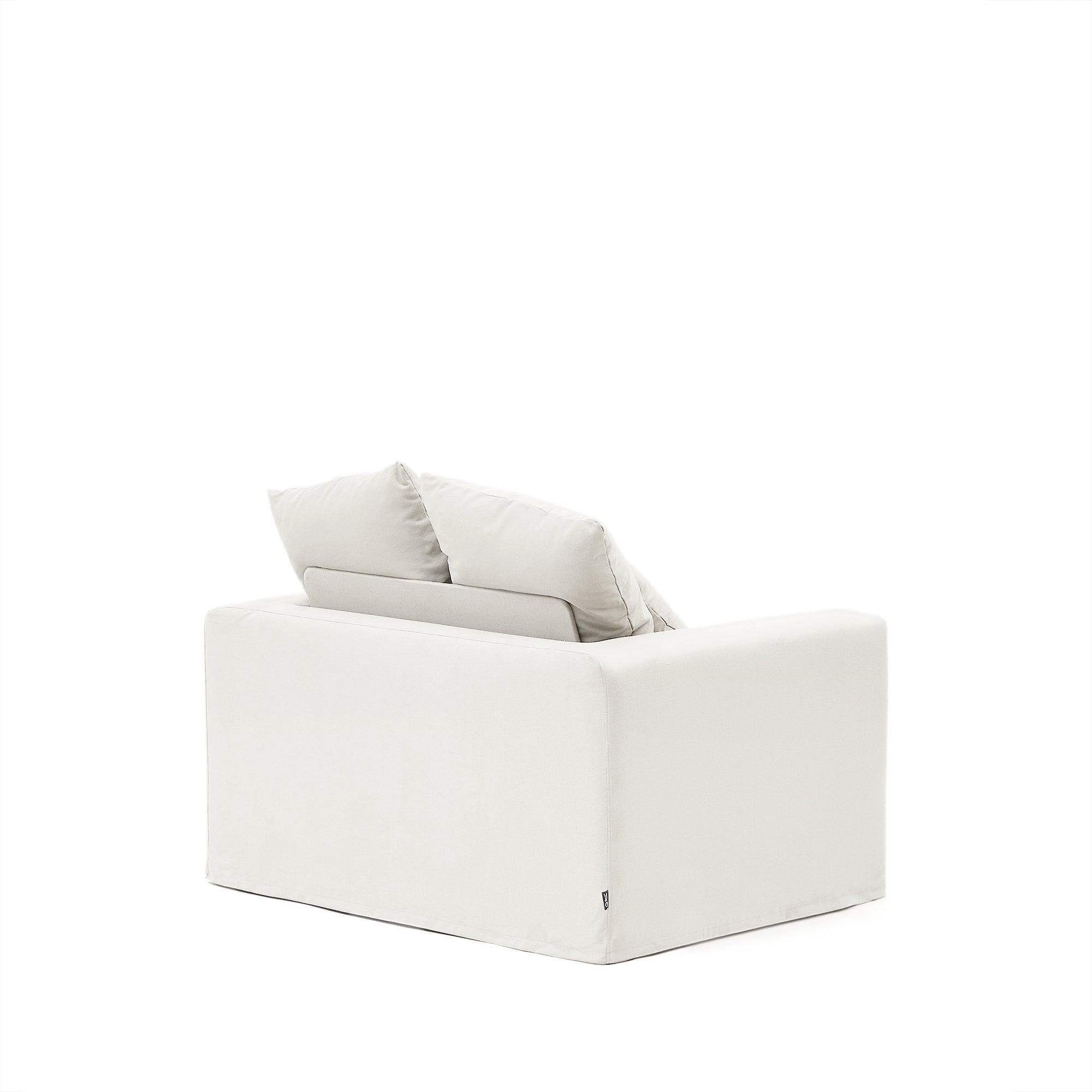 Nora armchair with removable cover and ecru canvas and cotton cushion 140 cm