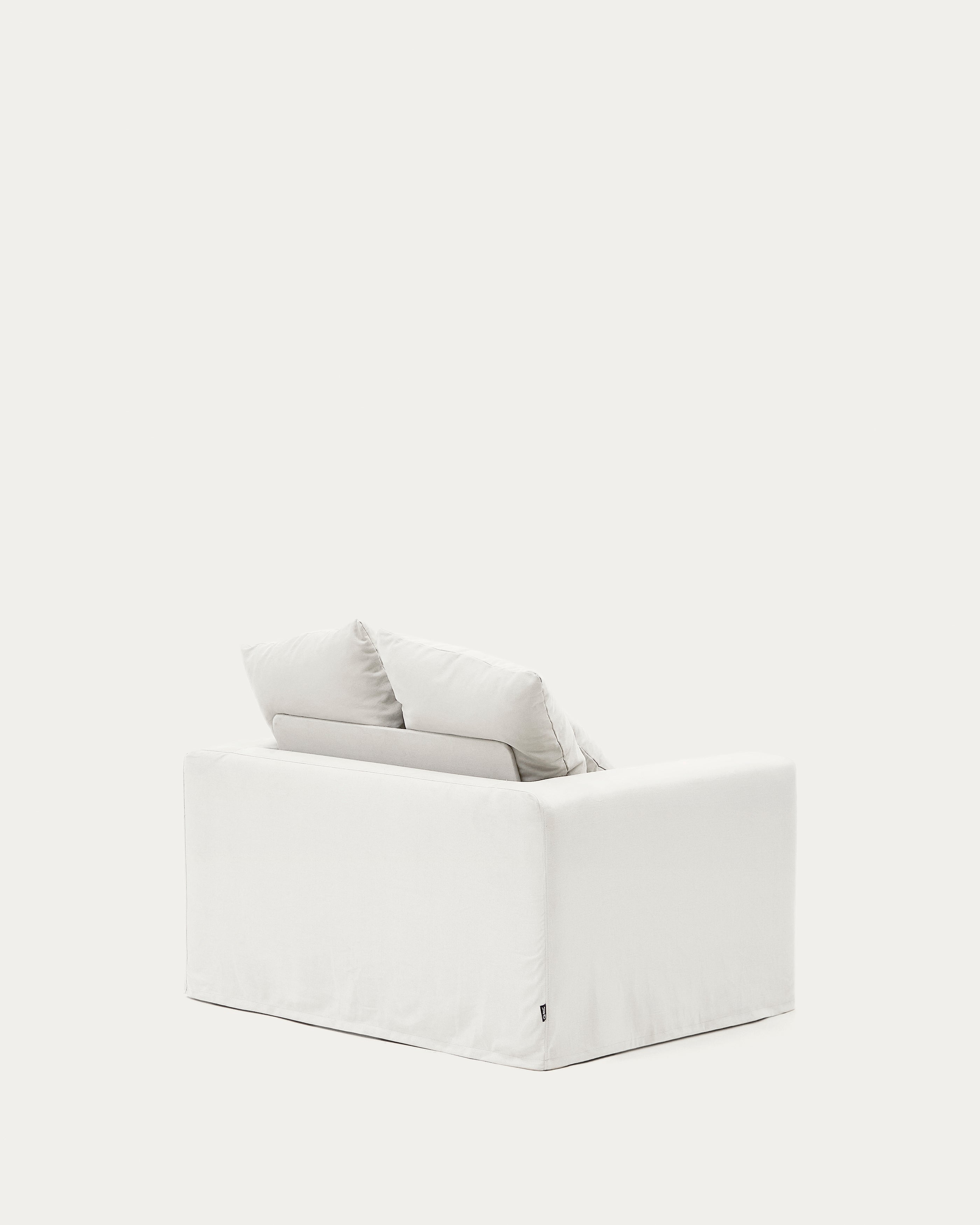 Nora armchair with removable cover with linen and cotton cushion in ecru 140cm - Product Image