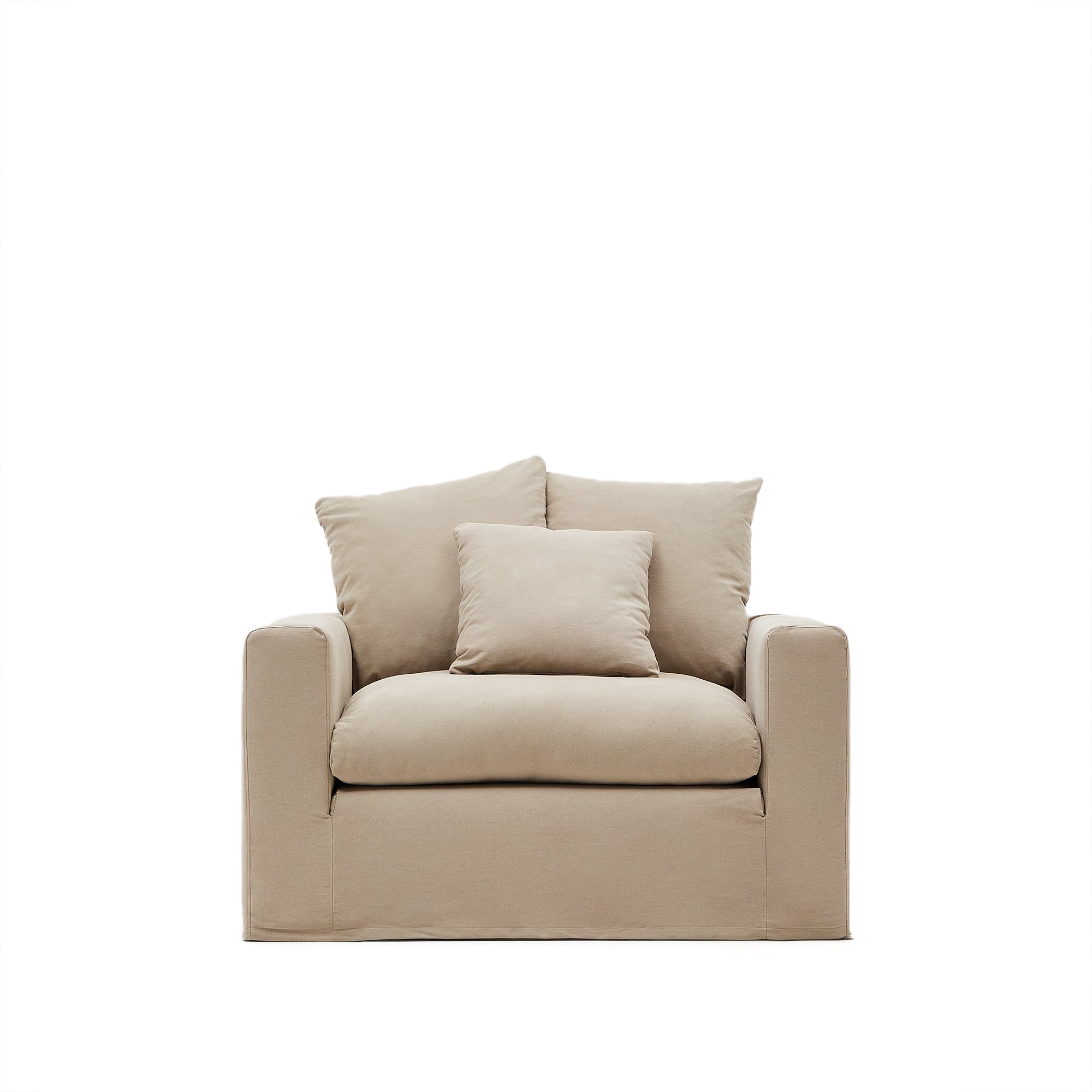 Nora armchair with removable cover and ocher canvas and cotton cushion 140 cm